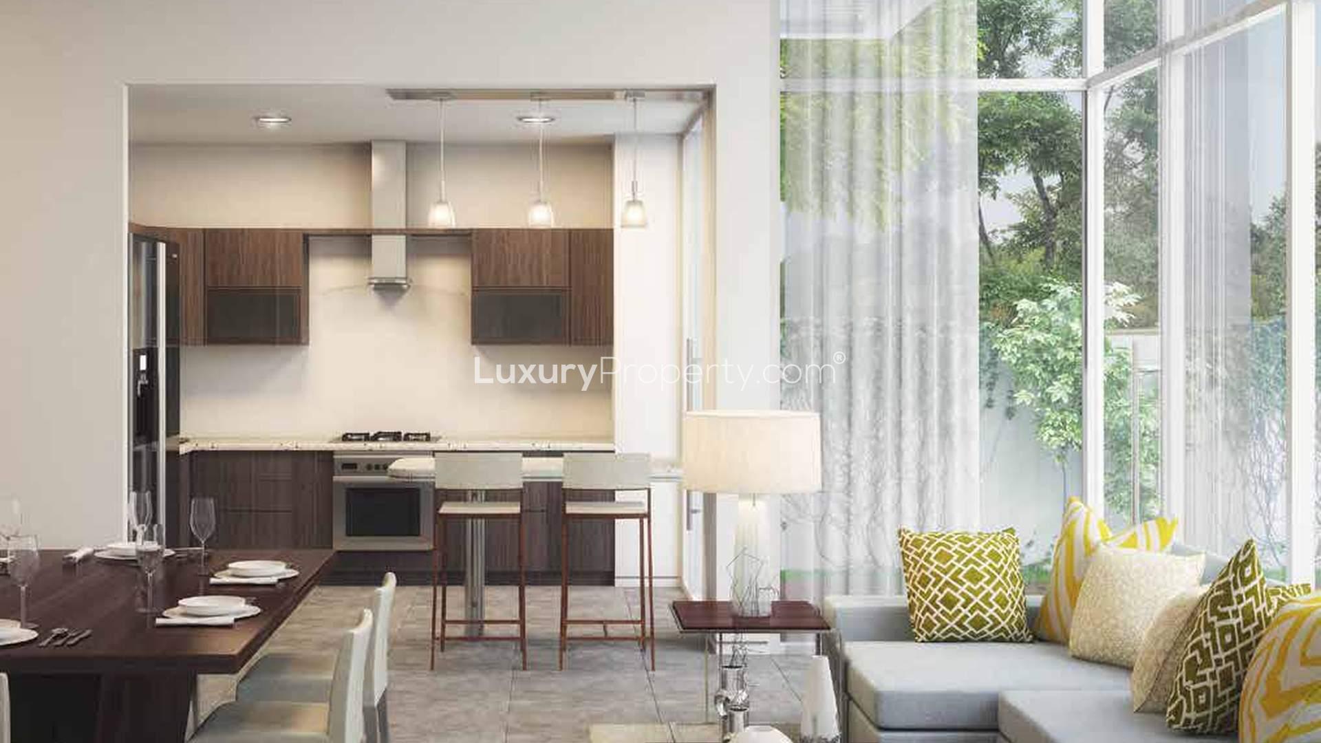 Modern 3-bedroom corner townhouse exterior in Arabella 2, Mudon for sale