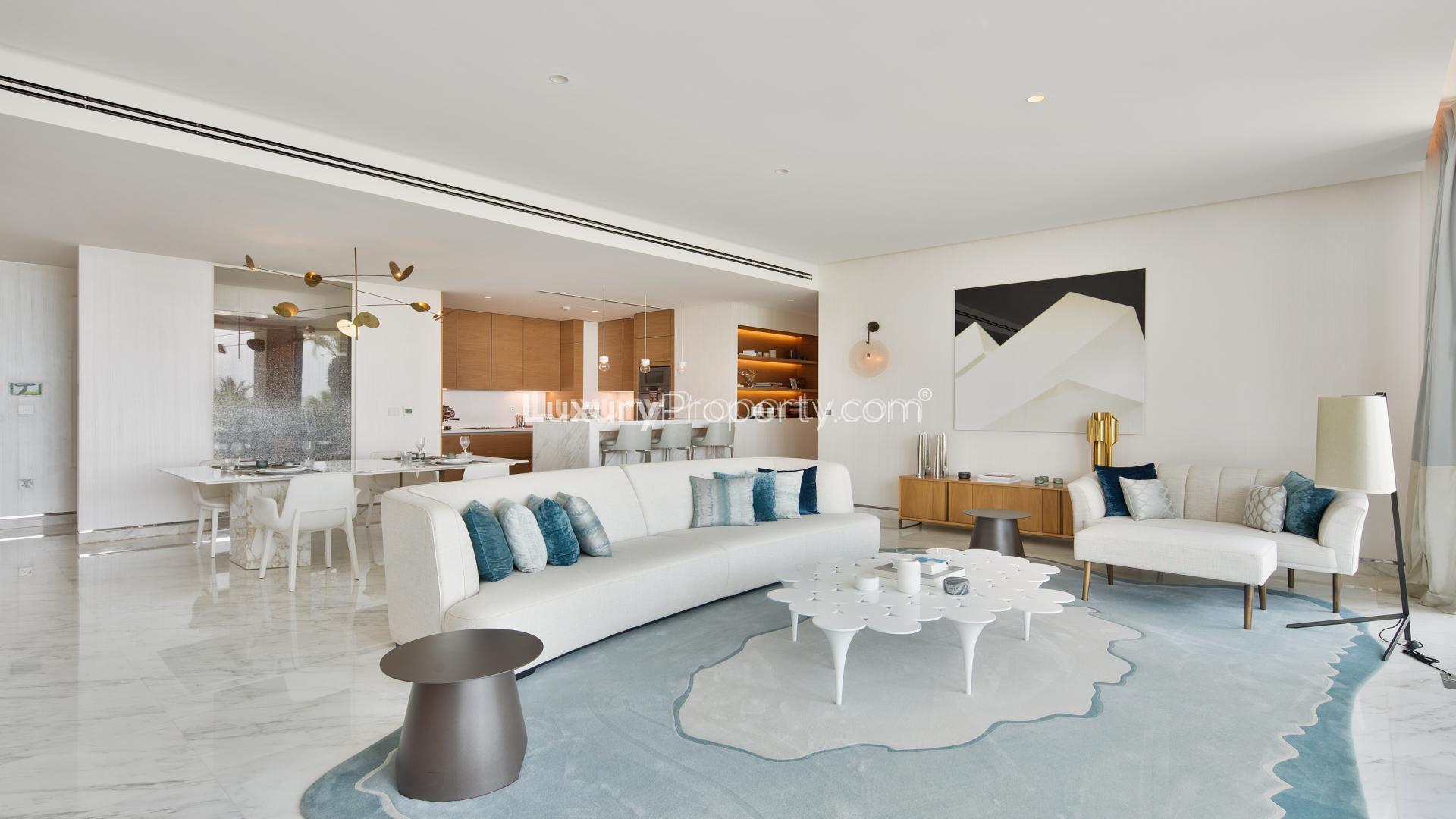 Luxurious living room in 3-bedroom Sky Court Villa, Royal Atlantis, Palm Jumeirah