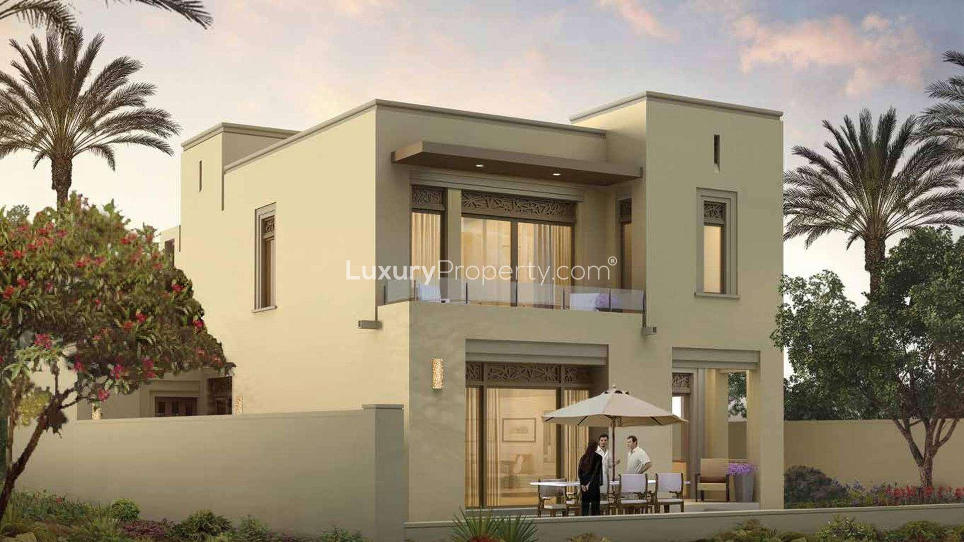 Arabian Ranches 2 Azalea villa exterior with garden and garage, for sale
