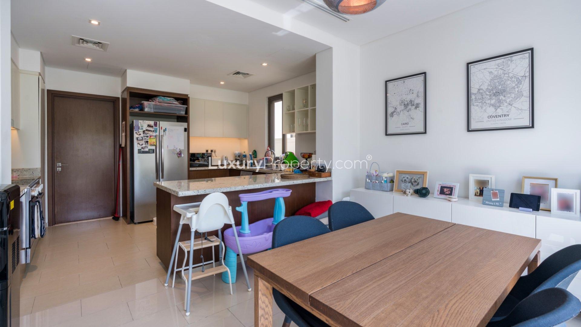 Living room in spacious three-bedroom villa, Arabian Ranches 2, Azalea, with modern decor