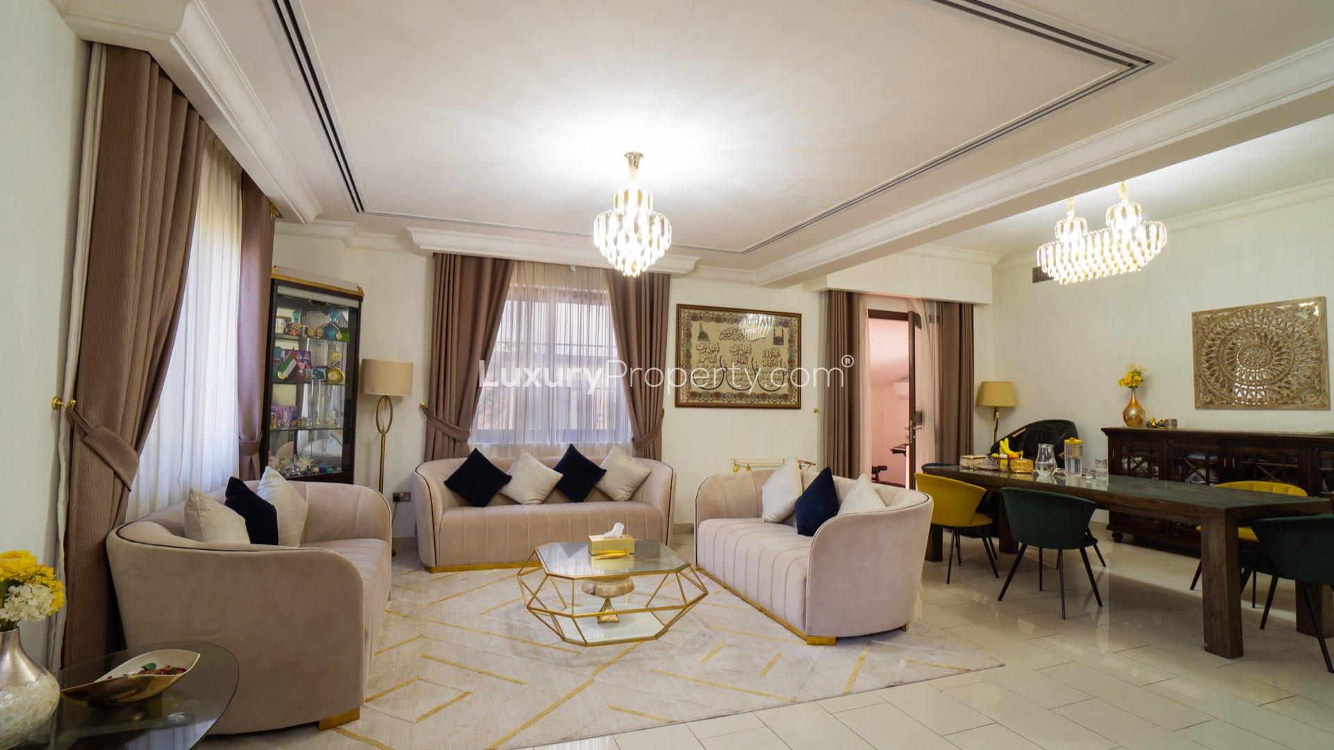 Luxurious living room in 3-bedroom villa, Casa, Arabian Ranches 2, elegant decor and furnishings