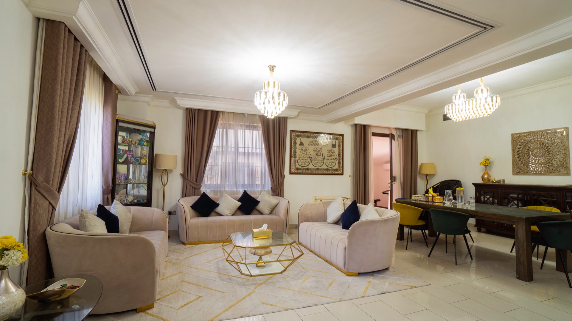 Luxurious living room in 3-bedroom villa, Casa, Arabian Ranches 2, elegant decor and furnishings