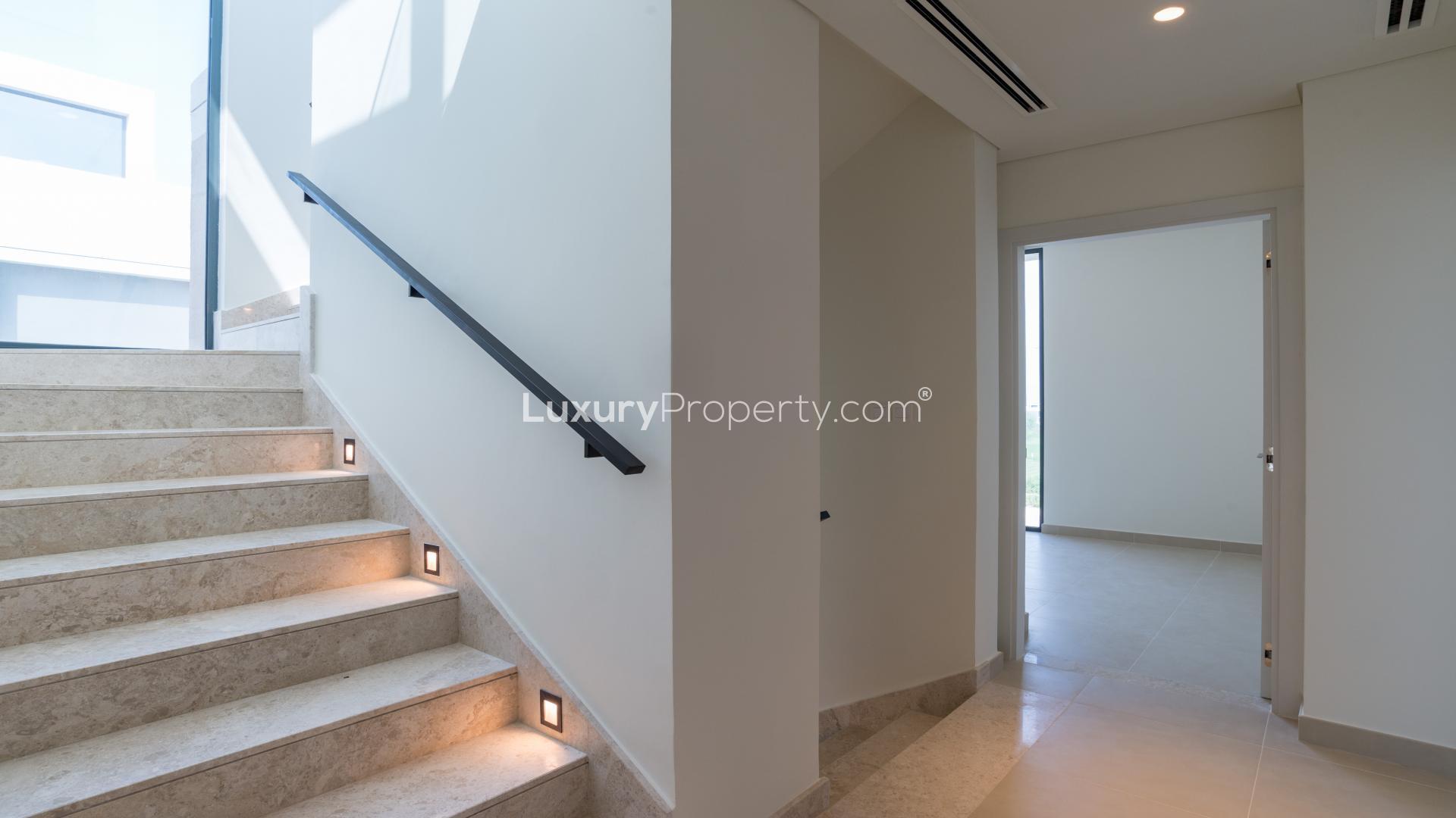 N/A,Empty room with large window, palm tree view at Dubai Hills Estate villa