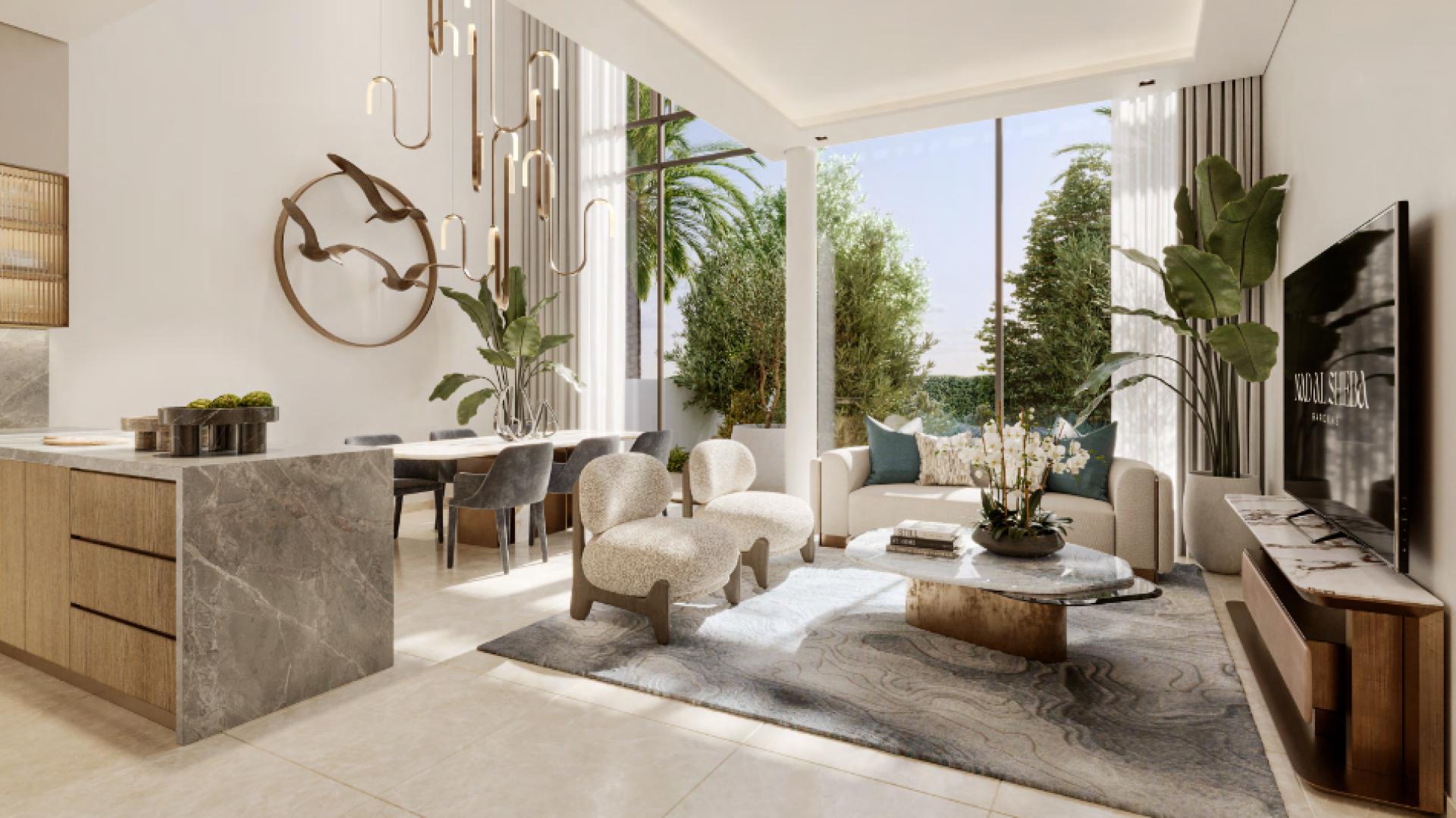 N/A,Elegant Nad Al Sheba townhouse living room with modern decor and garden view