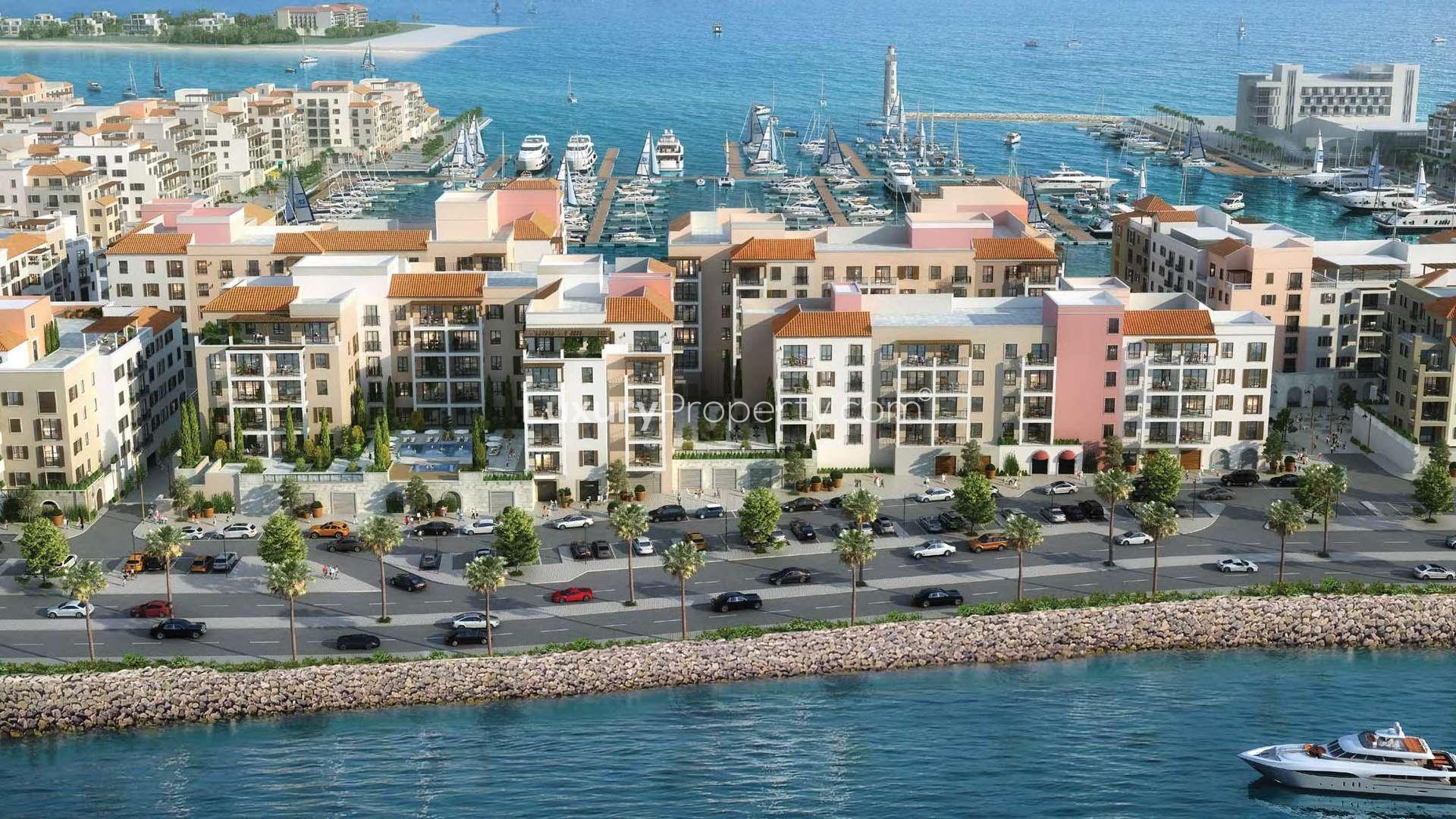 Colorful villas with garden and pool views in Jumeirah's La Mer community