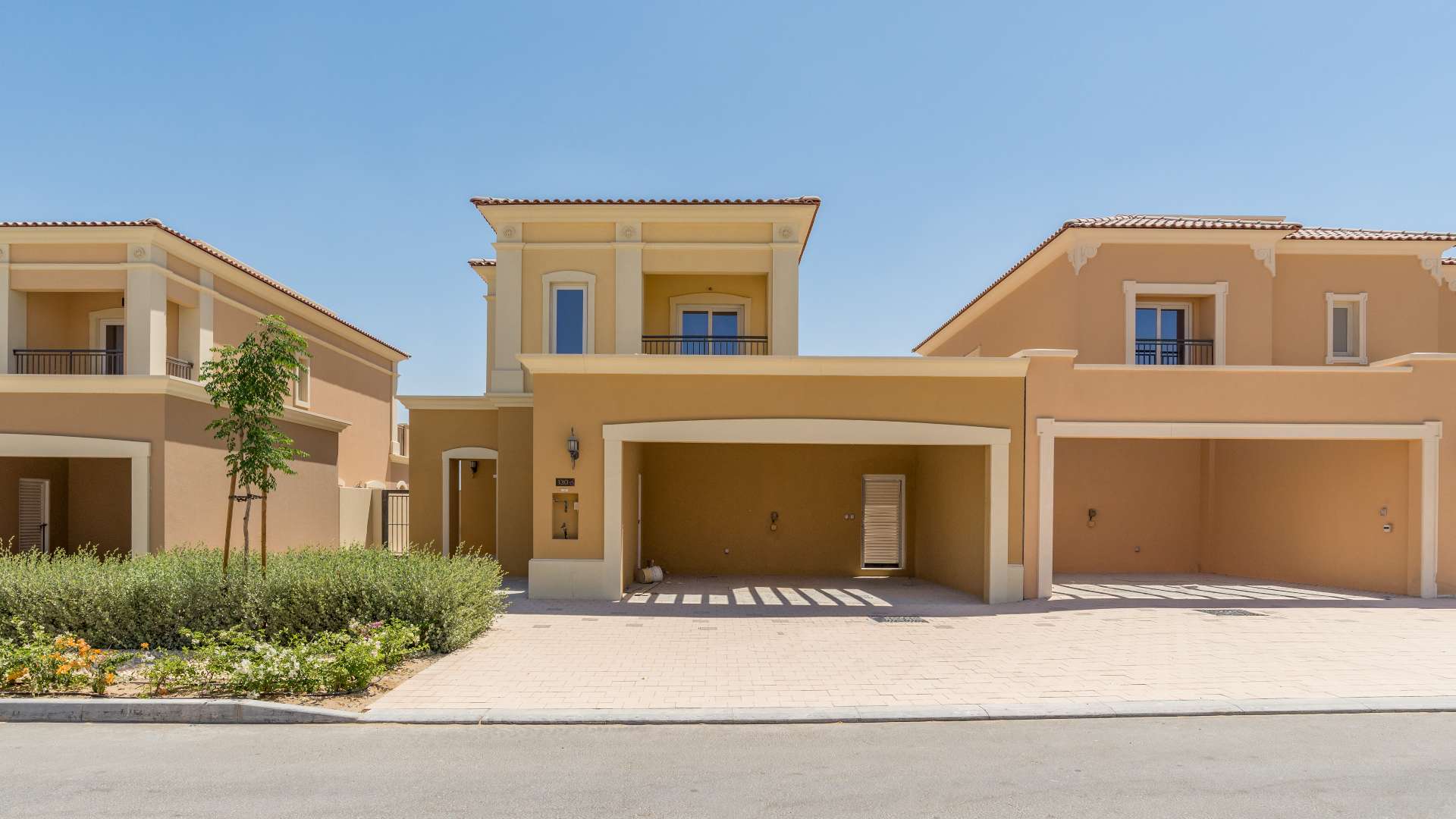 Gorgeous single row villa exterior in La Quinta, Villanova community, available for sale