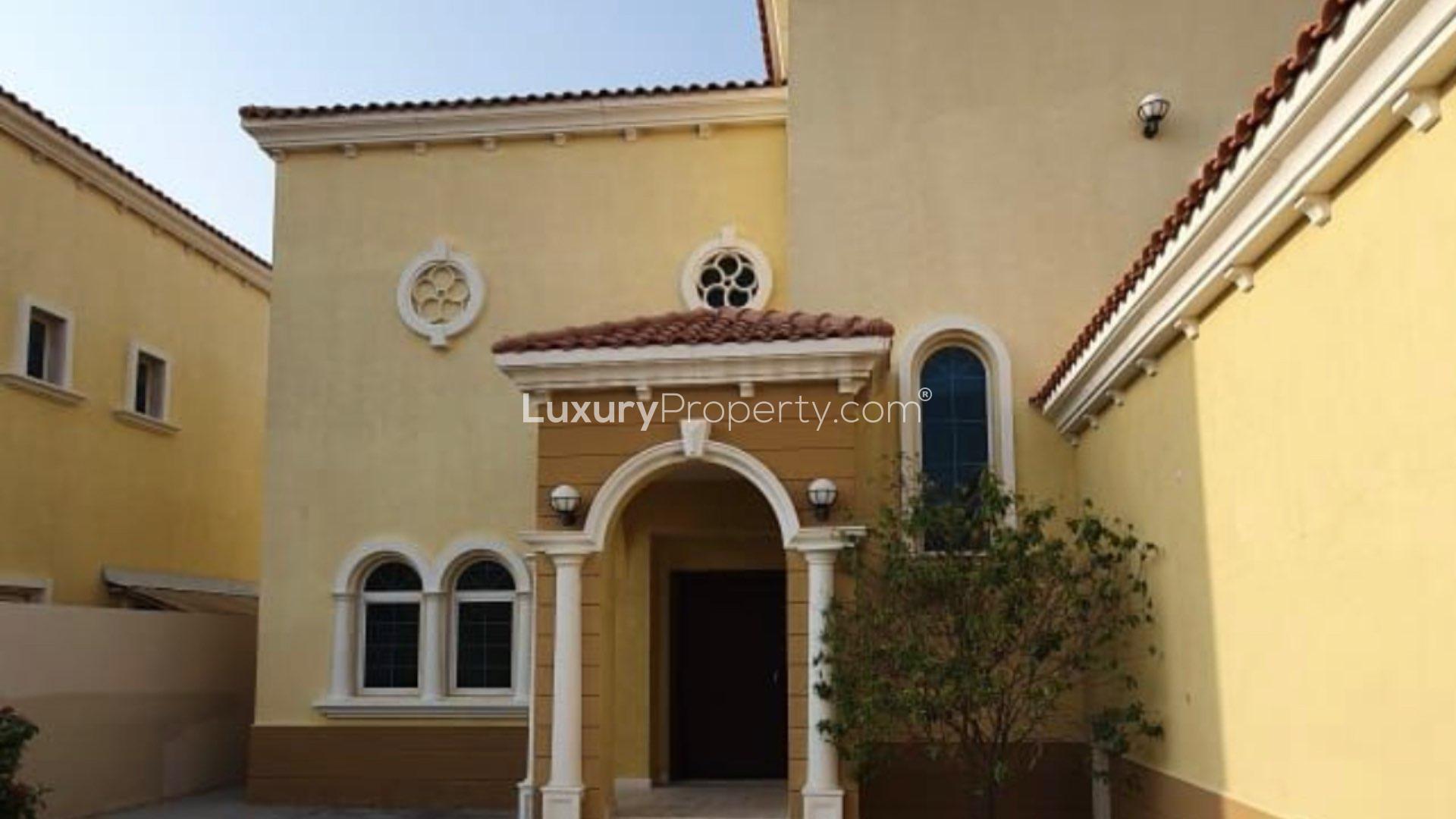 Elegant villa exterior in Jumeirah Park, Legacy community, featuring Mediterranean architecture