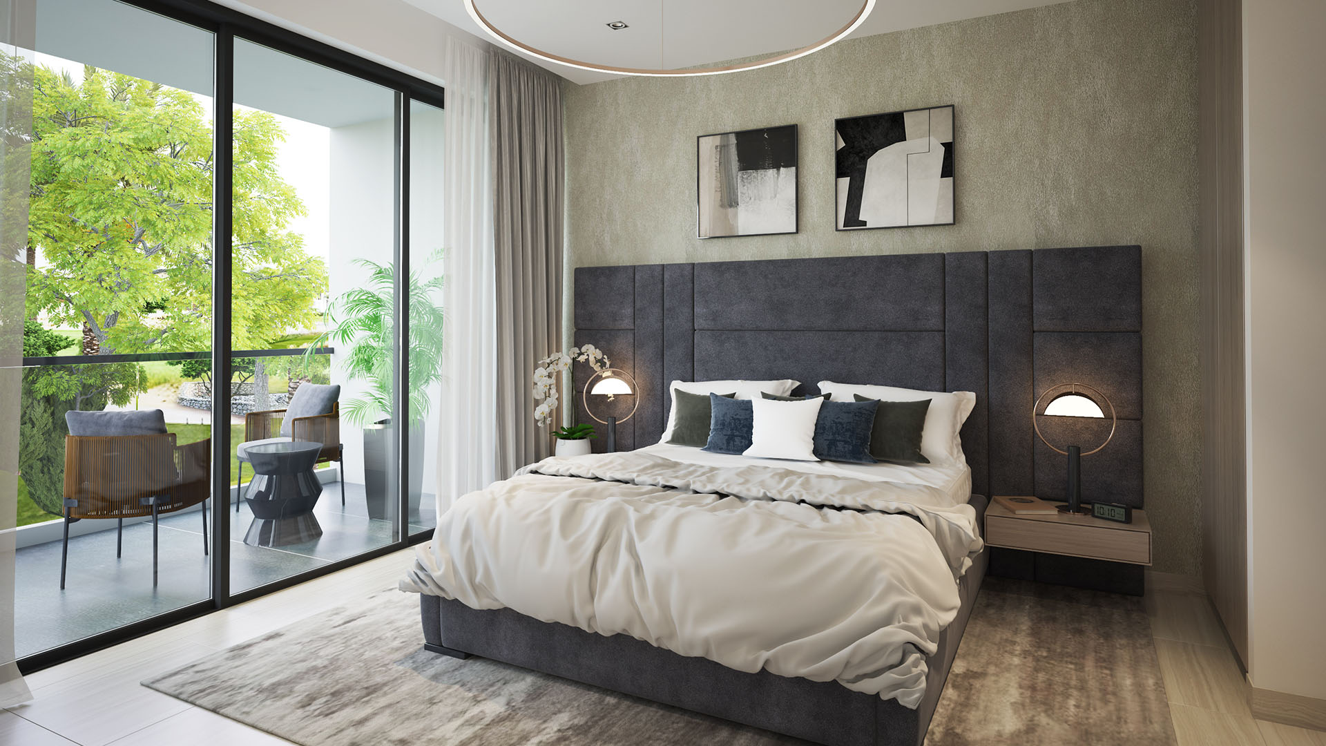 Modern living room and kitchen in three-bedroom villa, Legend Villas, Damac Hills