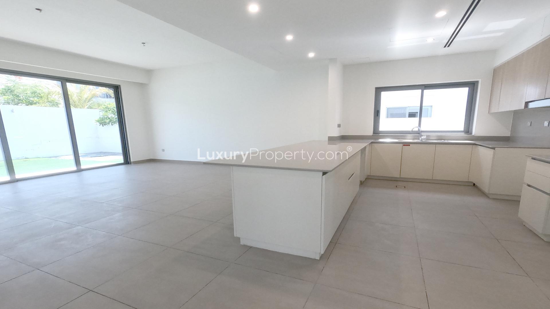 Modern kitchen interior in Sidra Villas, Dubai Hills Estate, single-row villa for sale