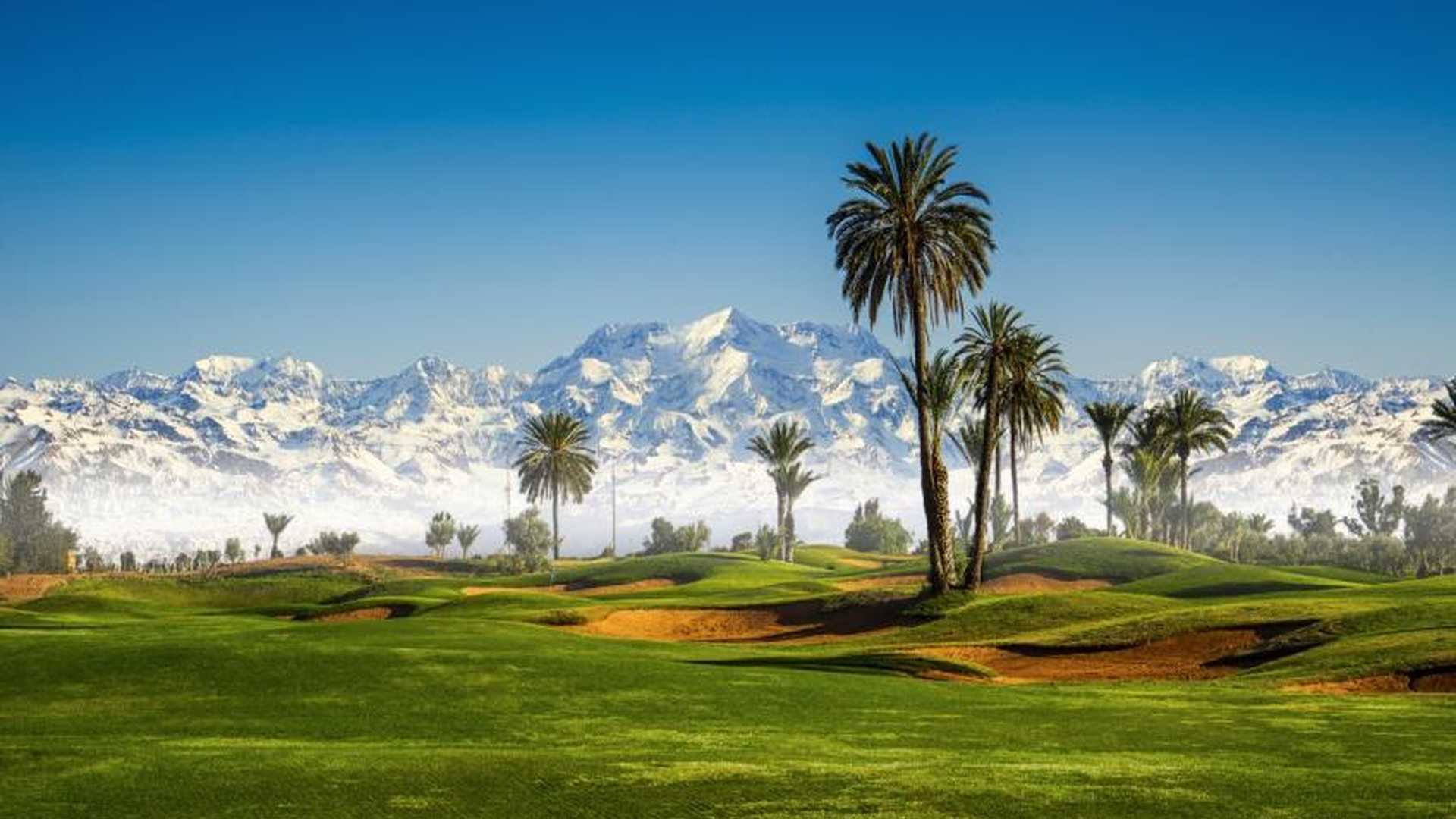 Spectacular villa at Amelkis Resorts in Marrakech with mountain views and lush greenery