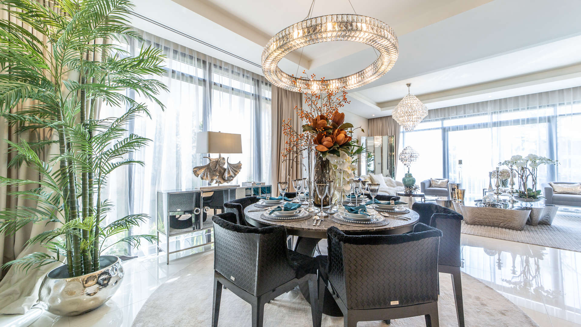 Luxurious living room in contemporary three-bedroom villa at Damac Hills, Dubailand, Akoya Park