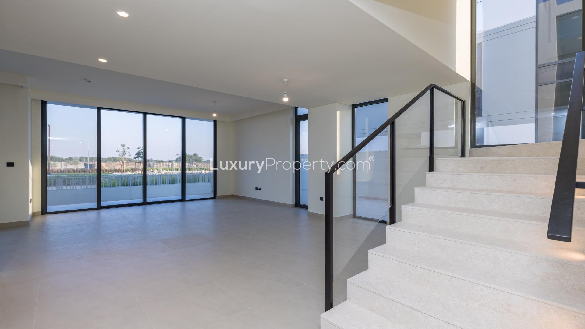 Modern 3-bedroom villa exterior in Golf Grove, Dubai Hills Estate, for sale