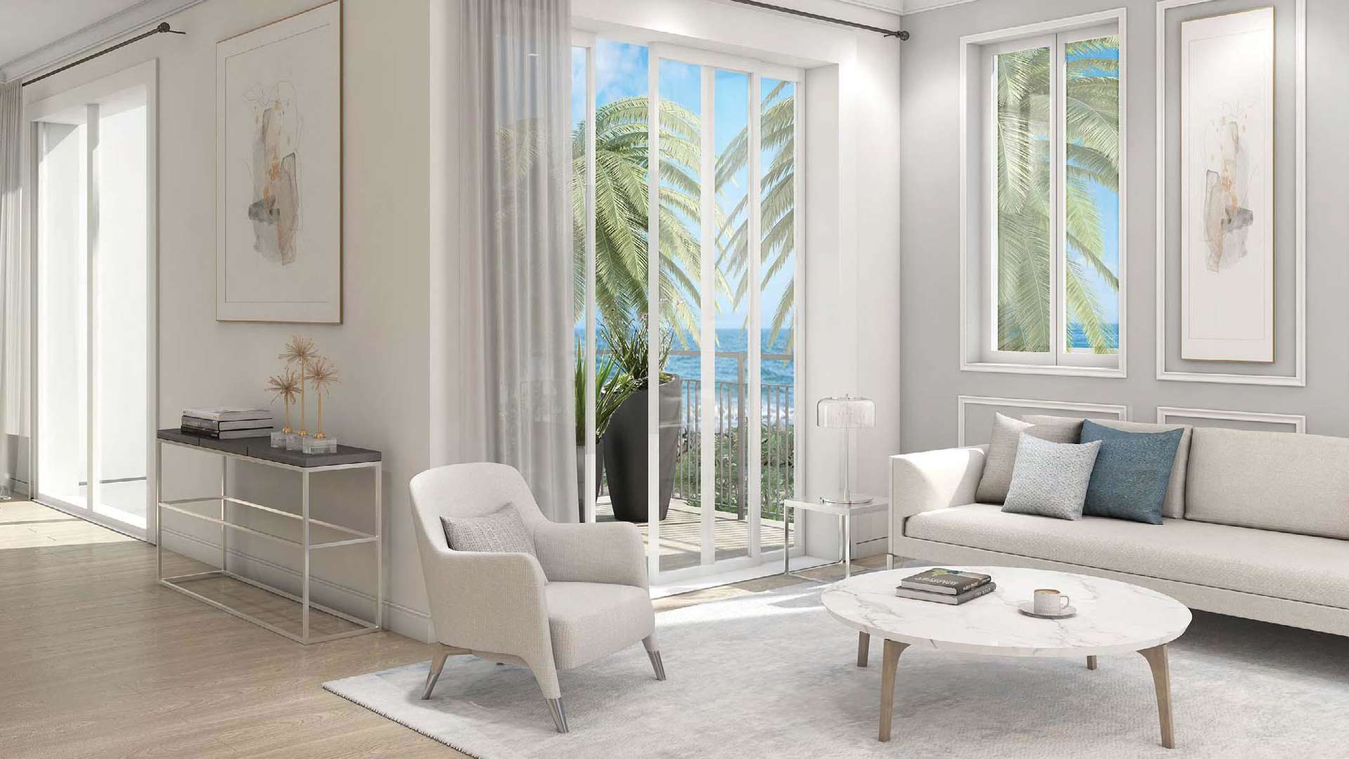 Charming living and dining area with sea view in Jumeirah townhouse, La Mer