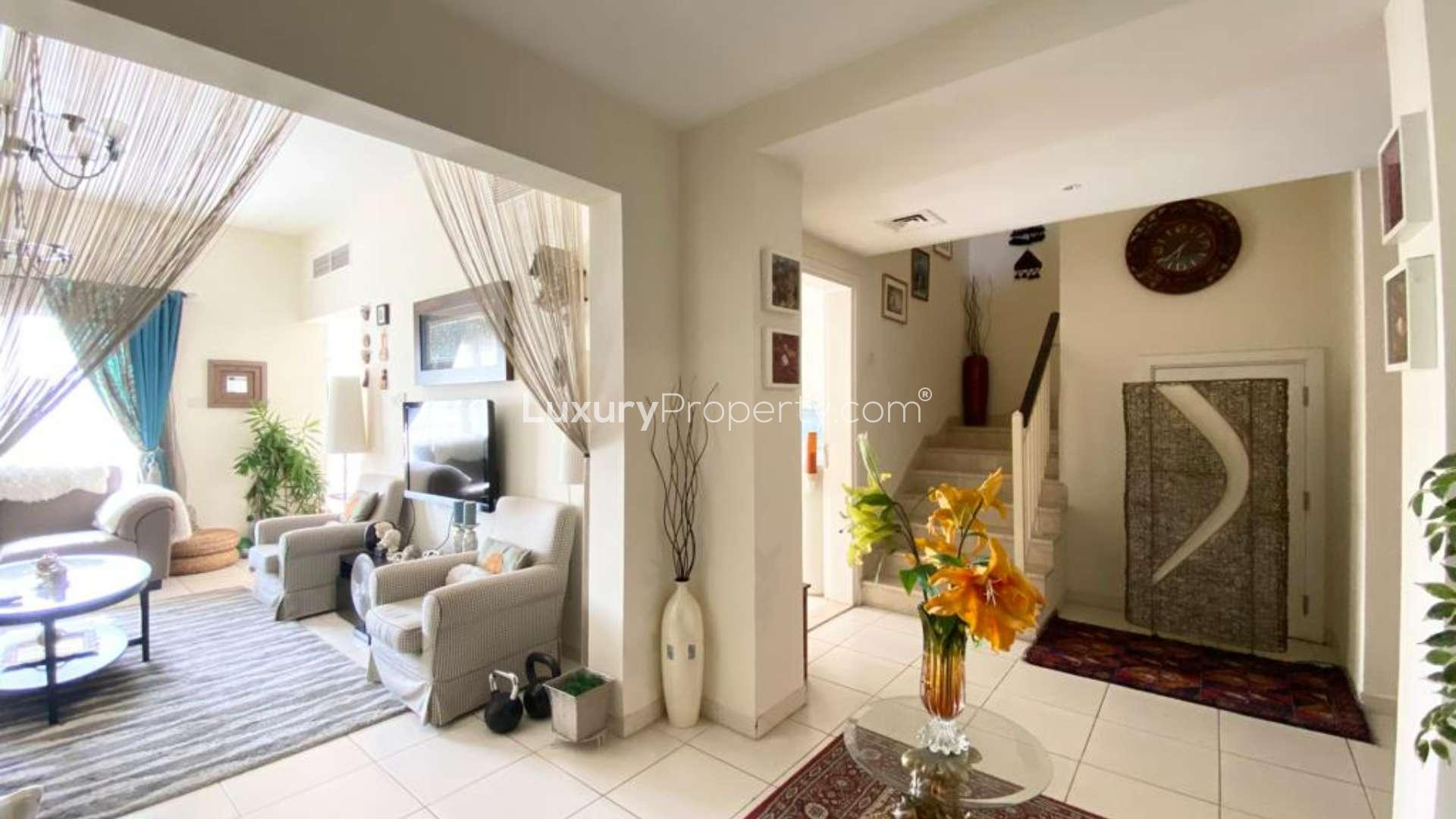 Living room of 3-bedroom villa for sale, The Springs, Emirates Living, cozy decor