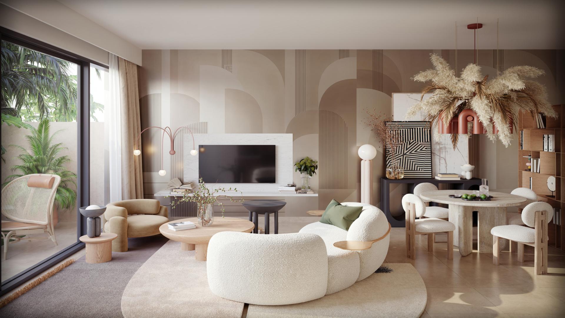 Modern 3-bedroom villa exterior in Anya 2, Arabian Ranches III, with garden views