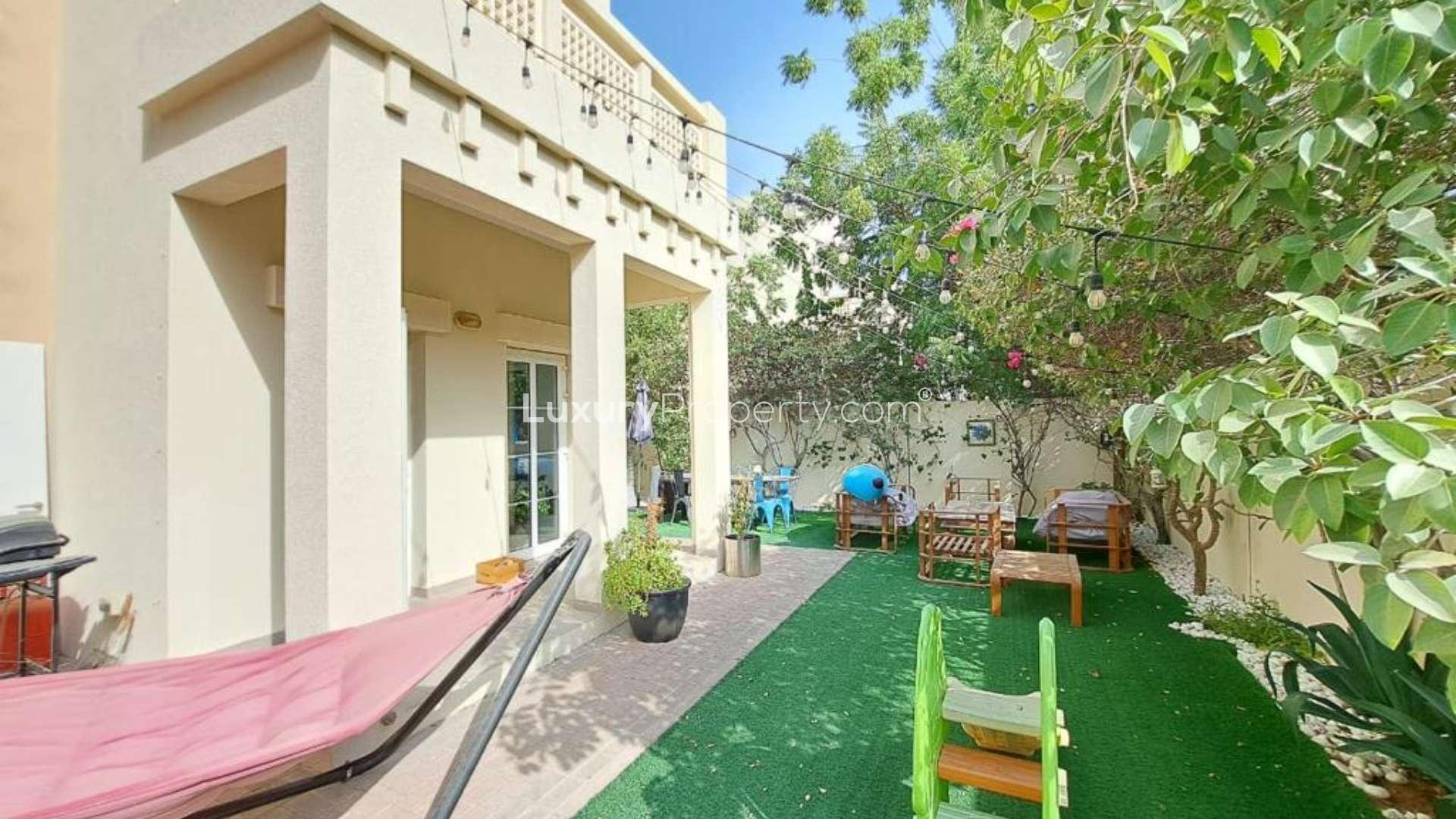 Bright dining area in 3-bedroom villa, Zulal, The Lakes, with modern decor and large windows