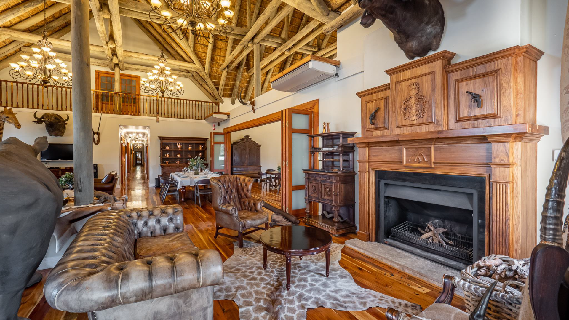 Aerial view of luxury villa in South Africa’s Great Karoo, with pool and scenic landscape