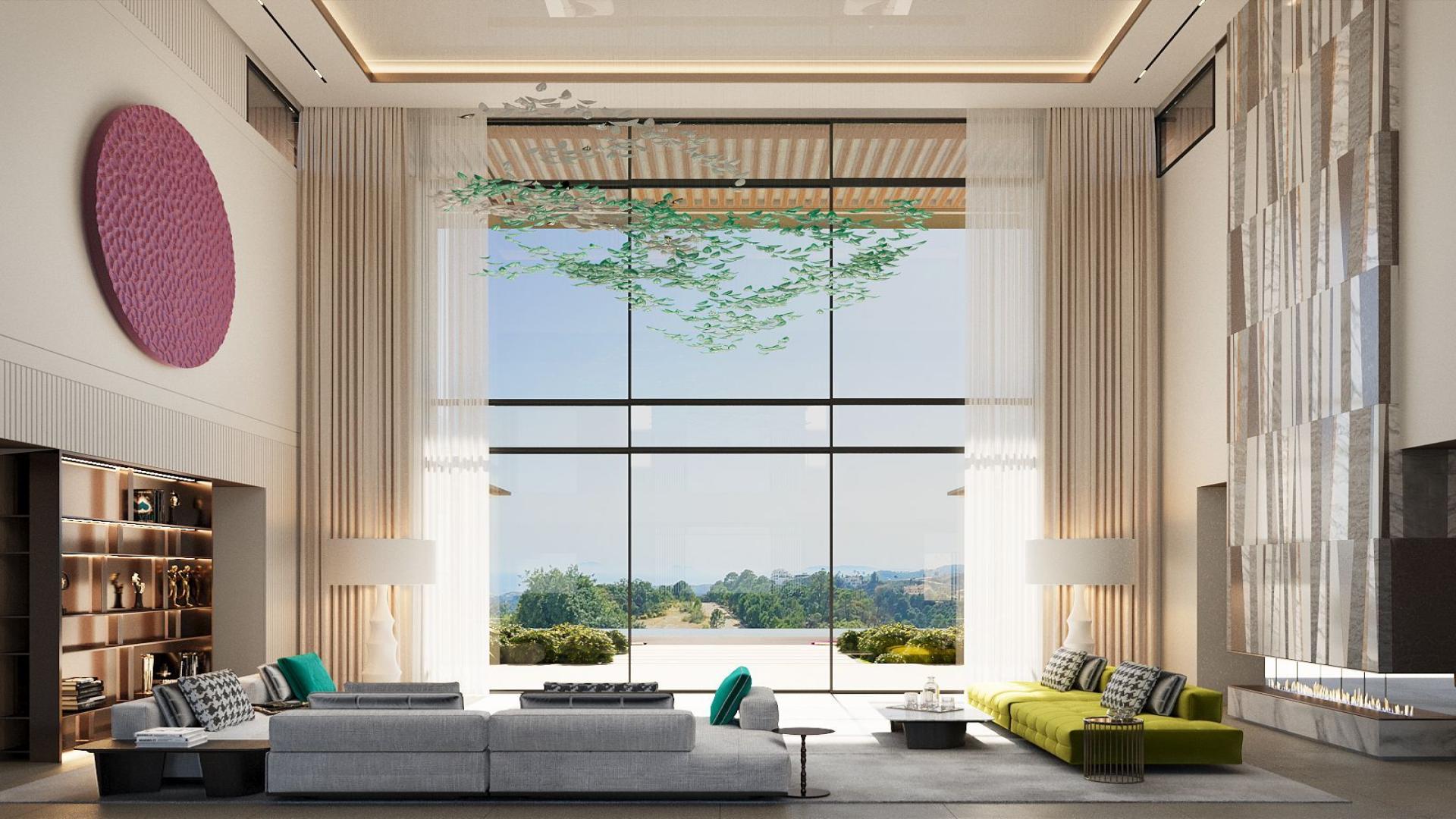 Luxurious indoor pool with scenic view in Los Flamingos villa, Benahavís