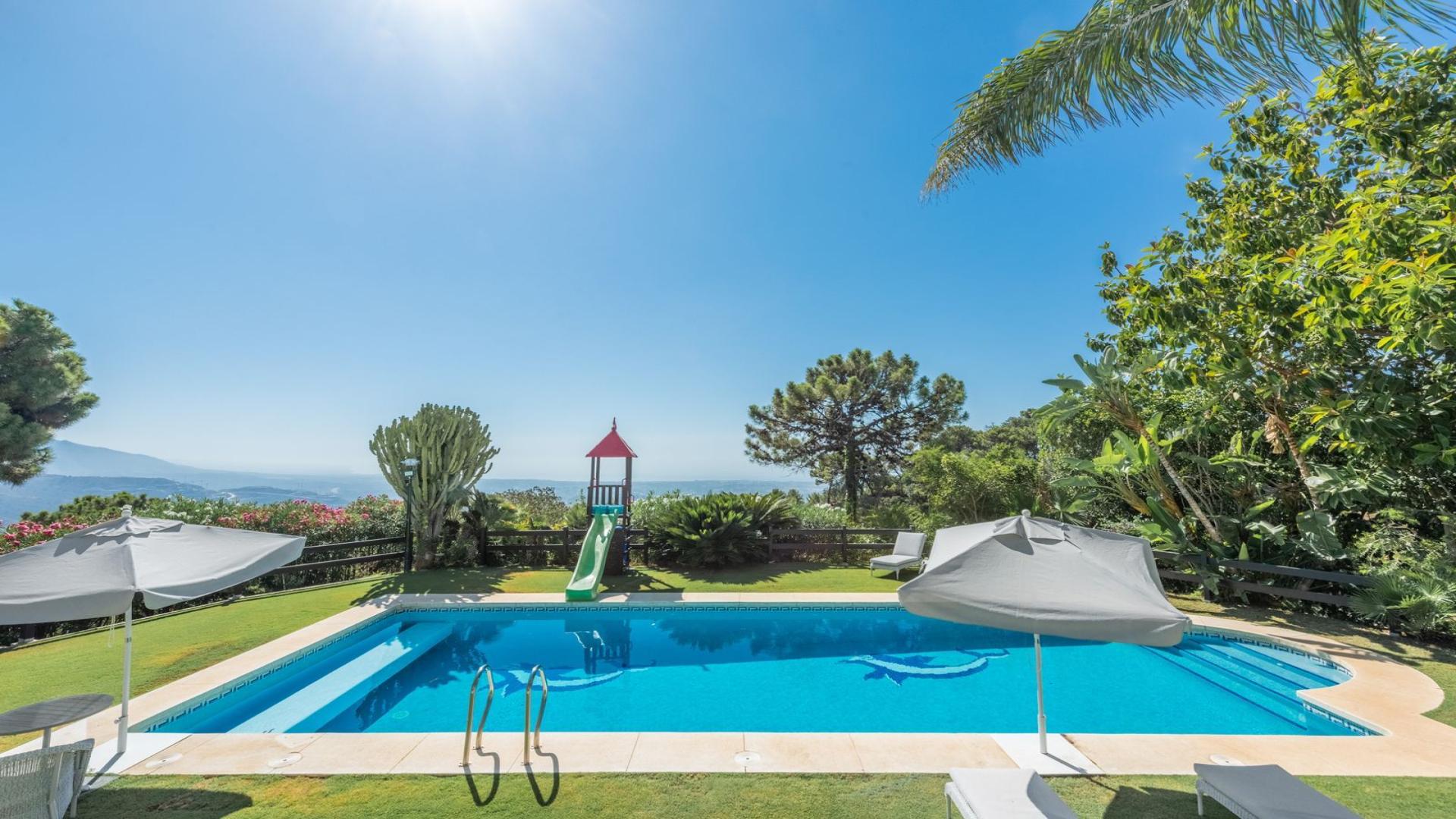 Elegant villa in La Zagaleta with pool, lush garden, and spacious terrace