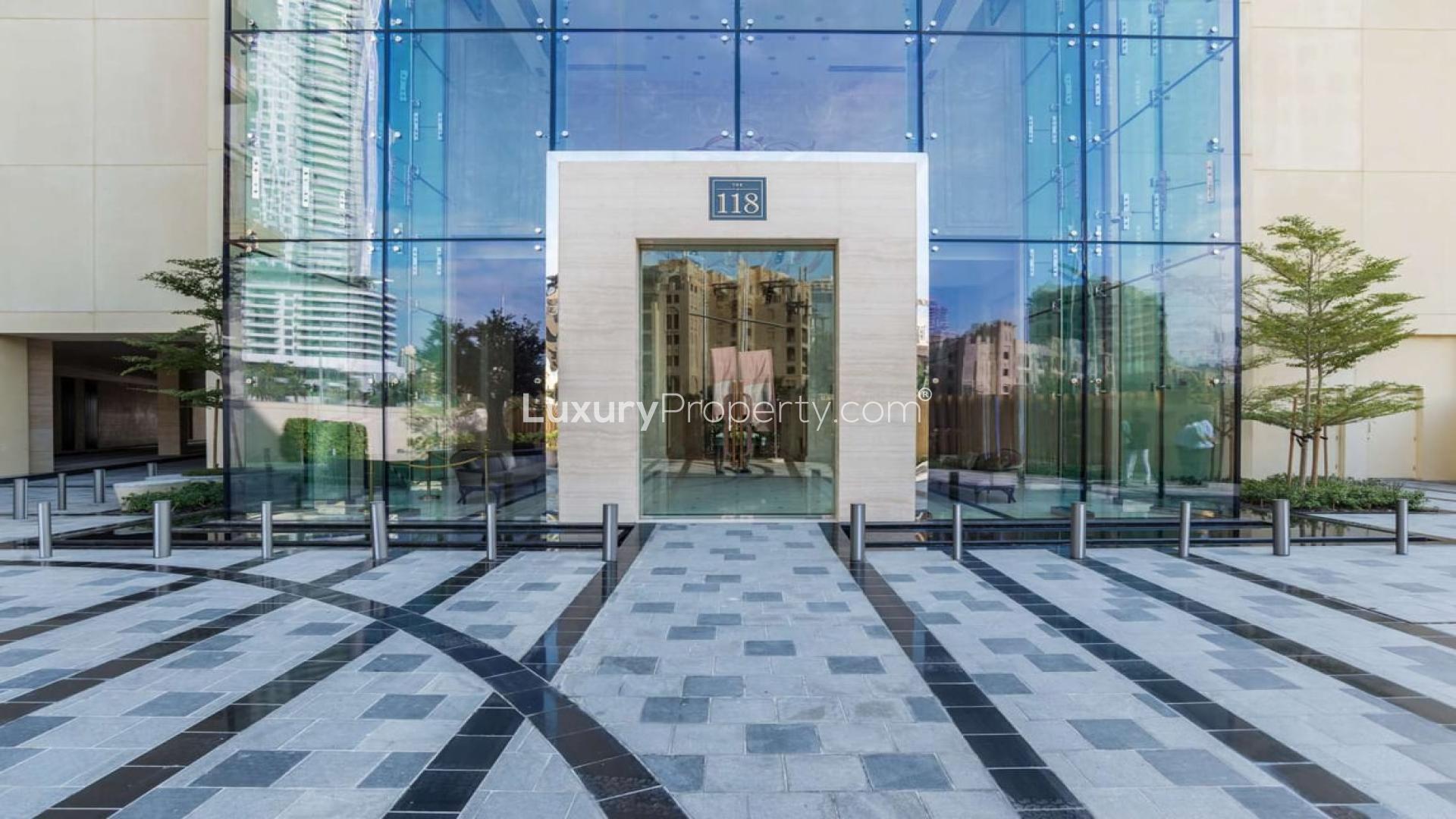 Luxurious living area in unfurnished penthouse, The 118 Downtown, Dubai, elegant modern design