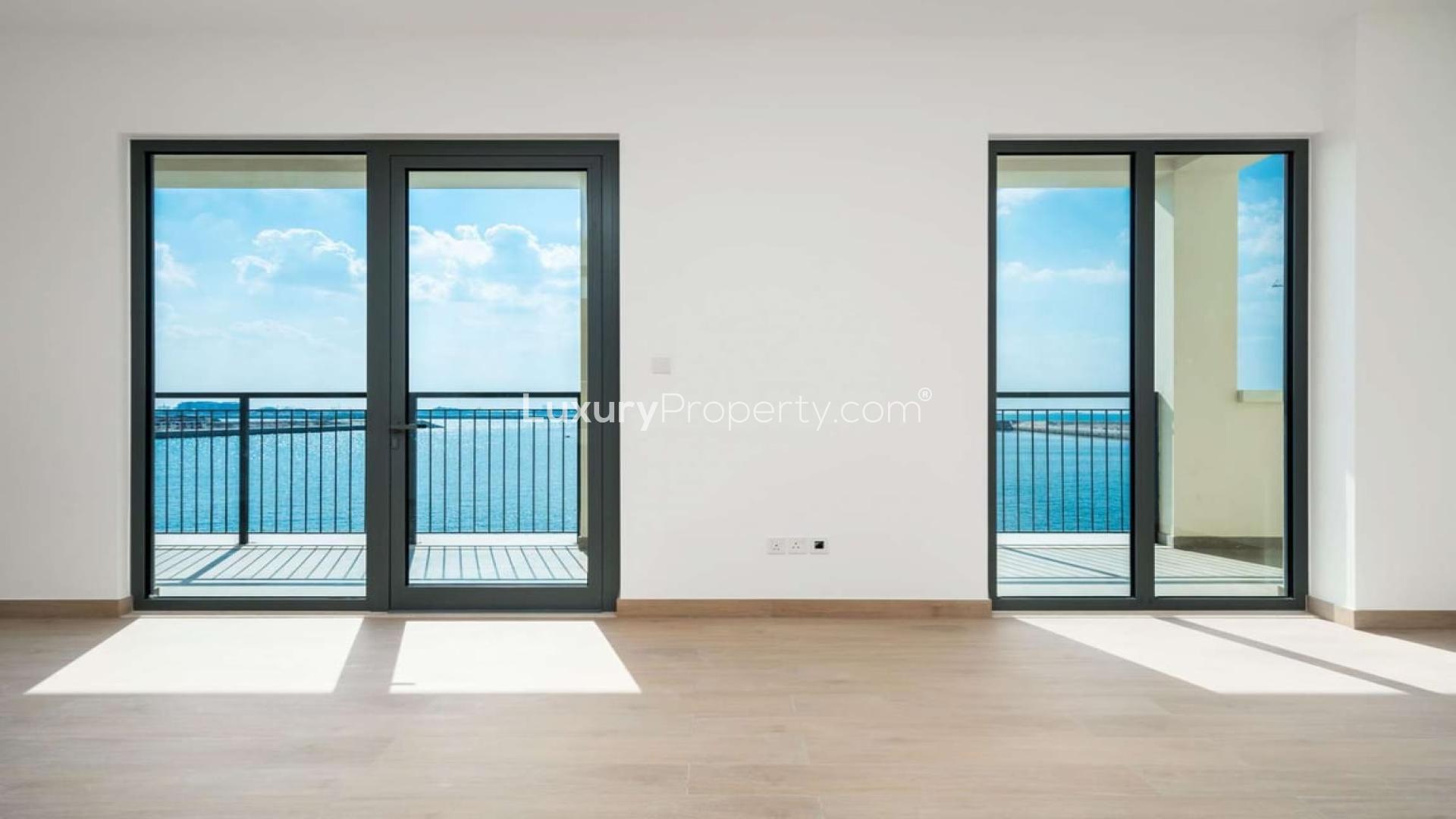 Empty room with sea view in Port de La Mer apartment, Jumeirah