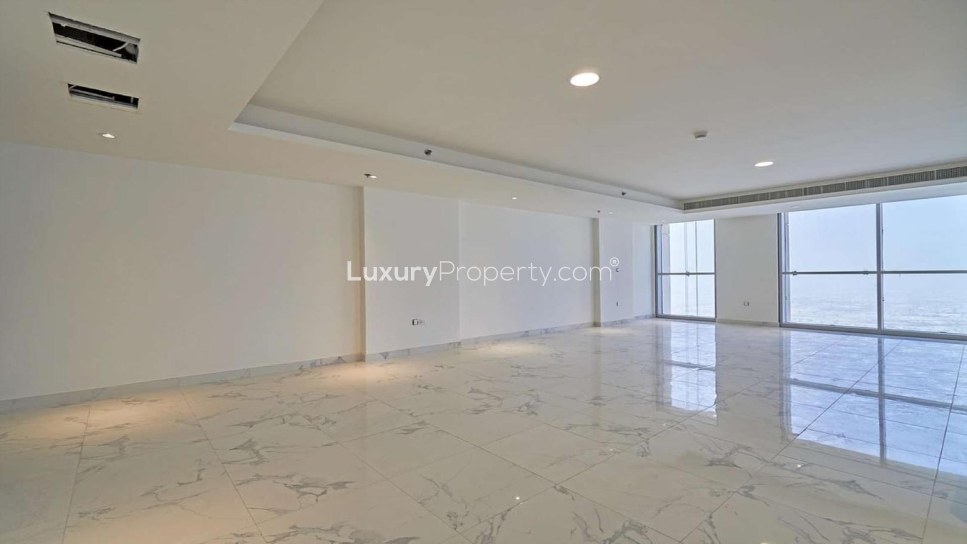 Spacious living area in four-bedroom apartment, Amna Tower, Al Habtoor City, Business Bay
