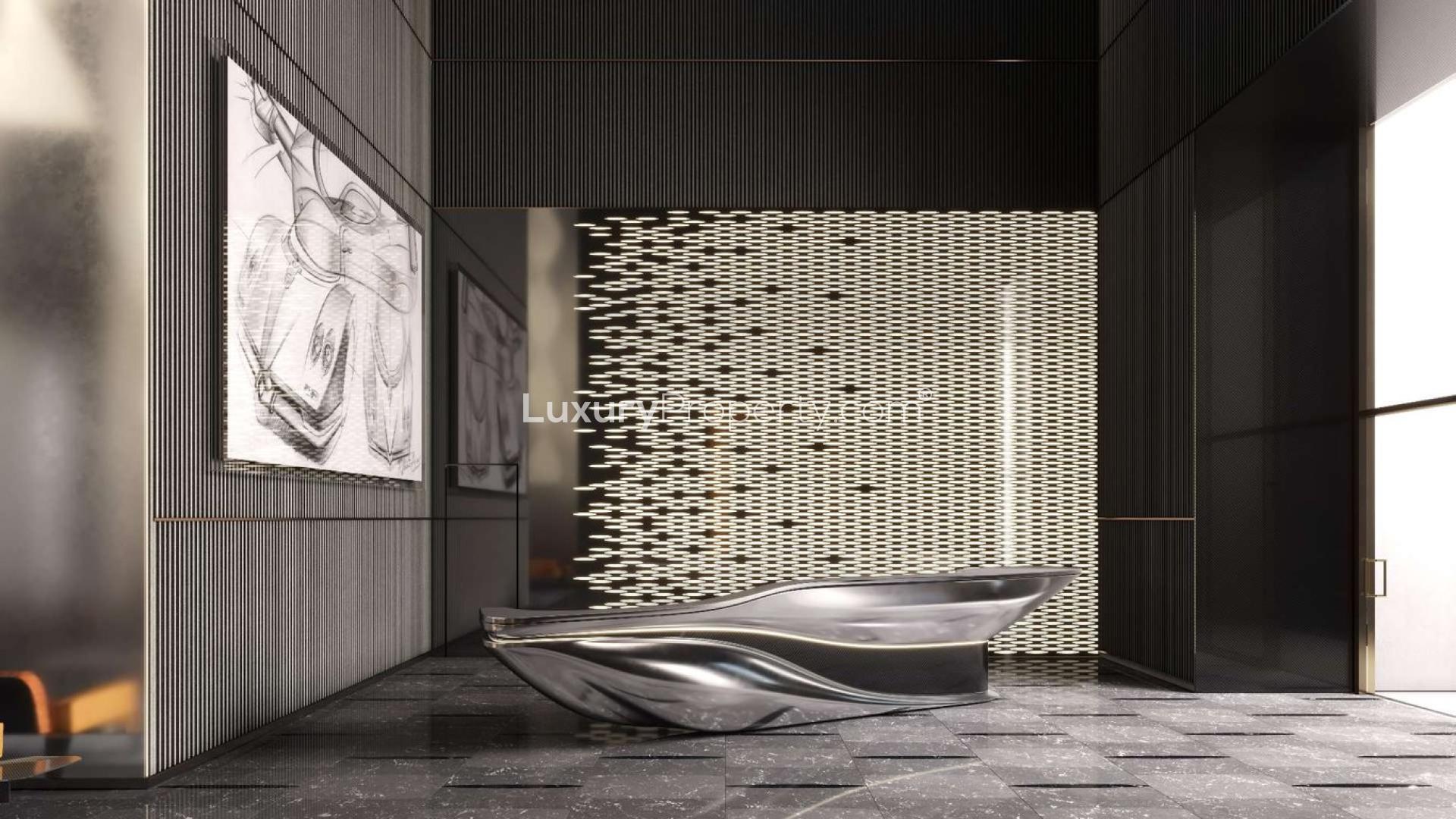 Studio apartment for sale at Da Vinci Tower, Business Bay, modern architecture, waterfront view