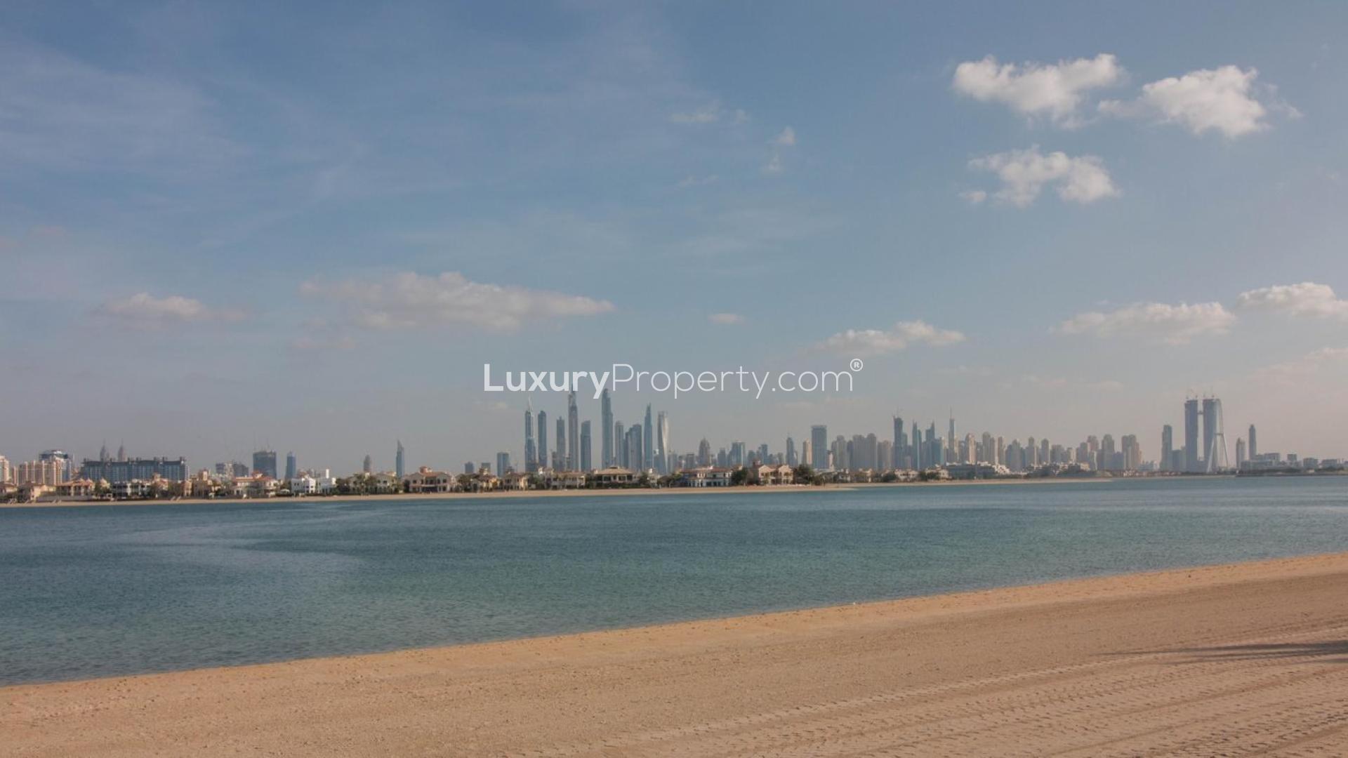 Luxurious Palm Jumeirah apartment balcony with sea view, Kingdom of Sheba, for sale