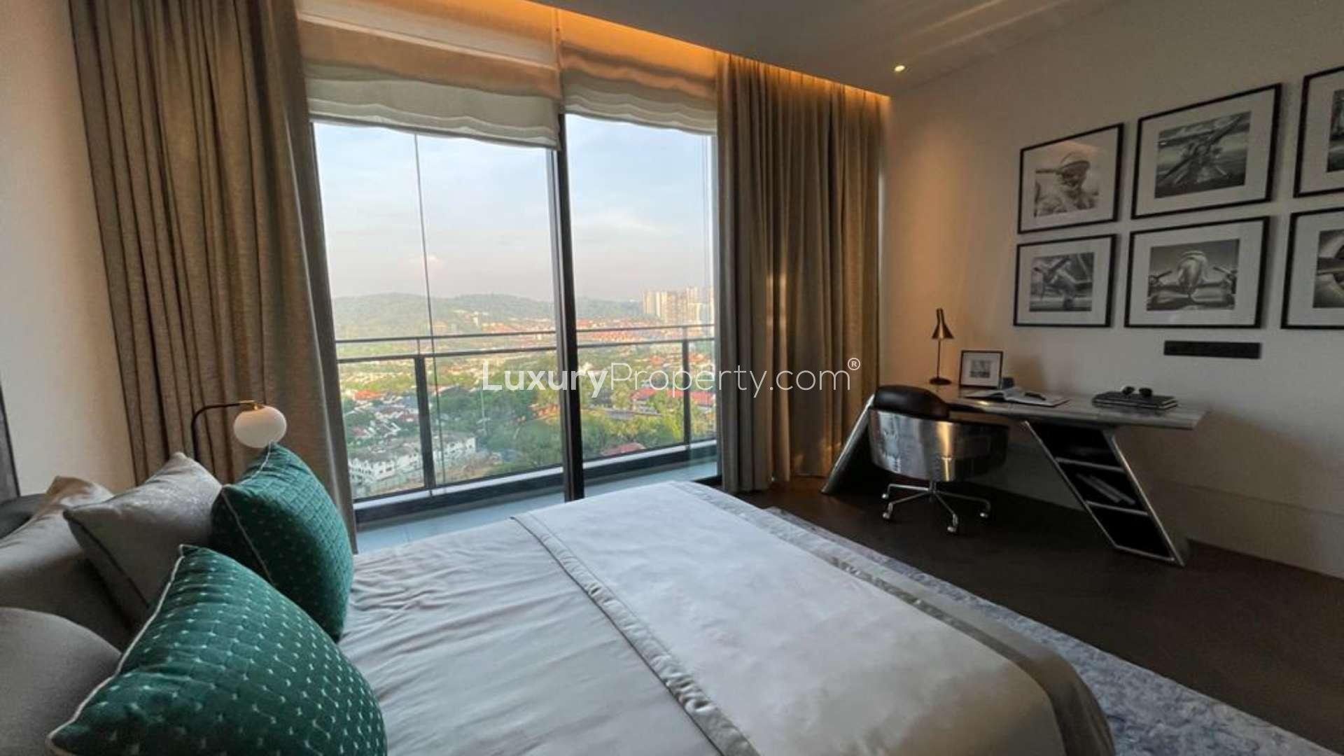 Luxurious entrance with modern chandelier in AIRA Residence, Damansara Heights condominium