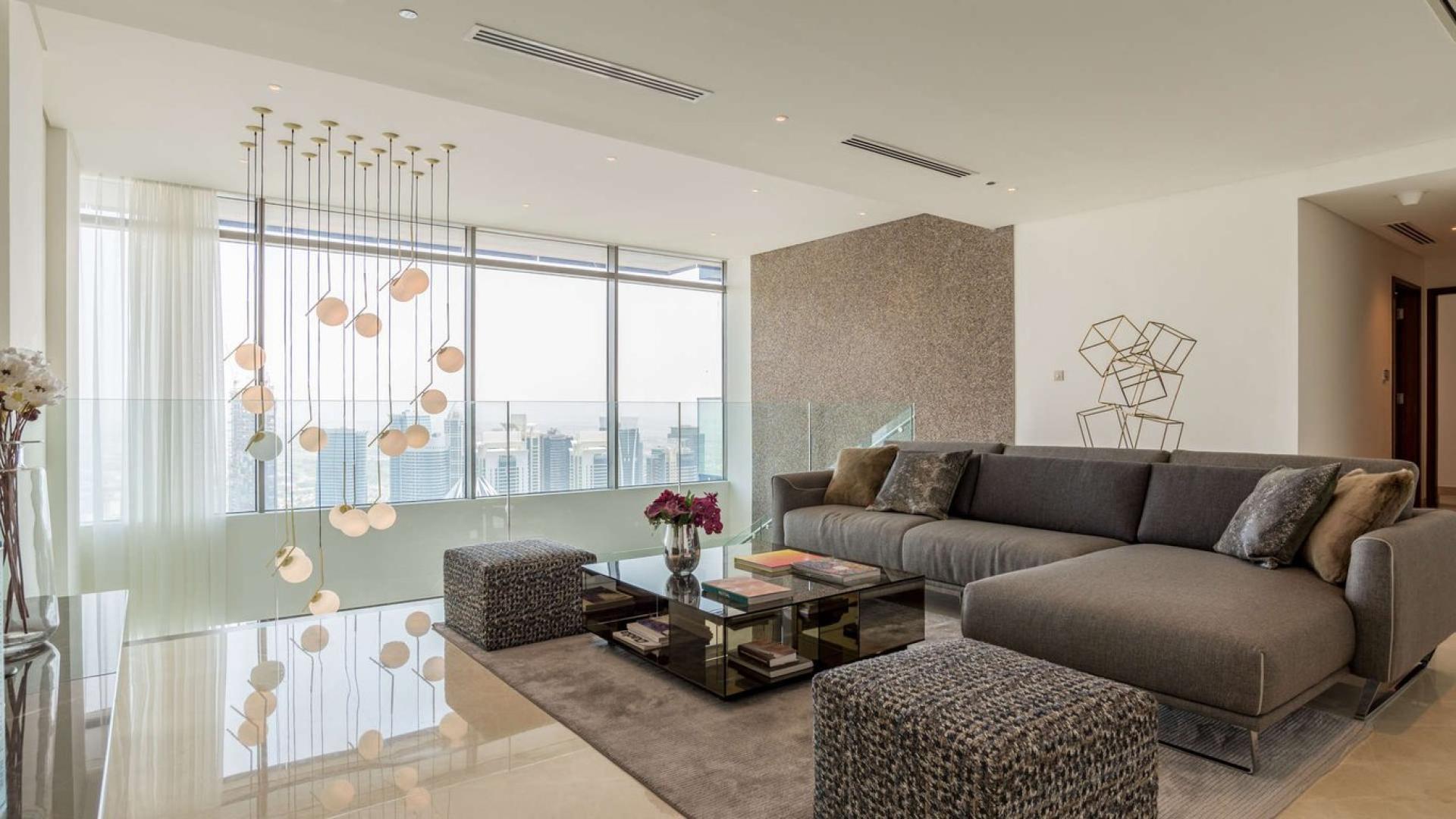 Luxurious living room in 4-bedroom penthouse, Marina Gate, Dubai Marina, modern decor