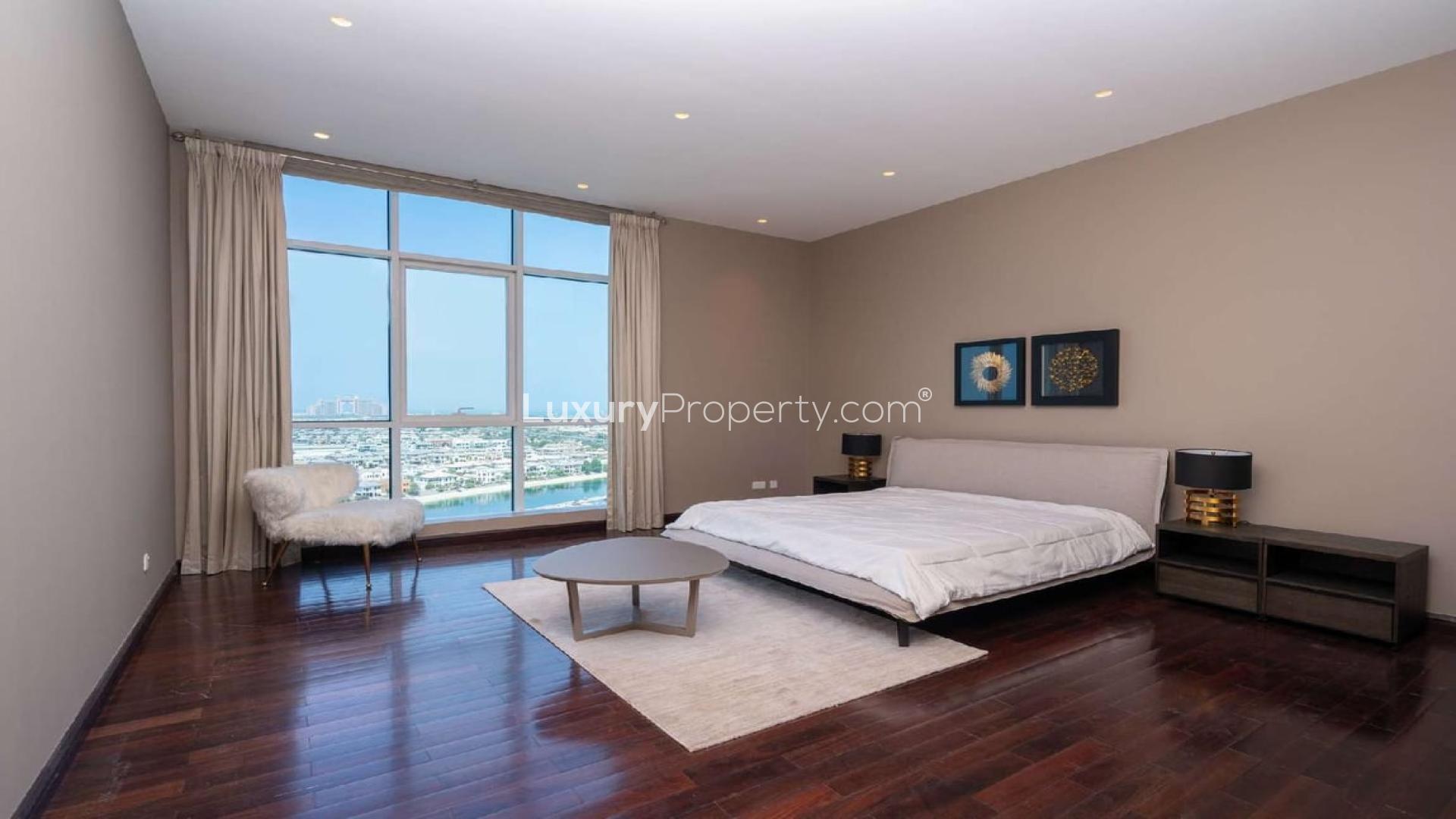 Modern living area in fully upgraded Palm Jumeirah penthouse with stylish furniture and decor