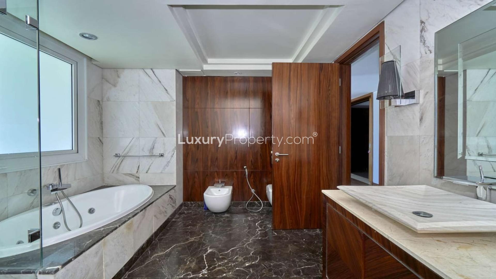 Spacious balcony view in Palm Jumeirah penthouse, Marina Residences, for rent