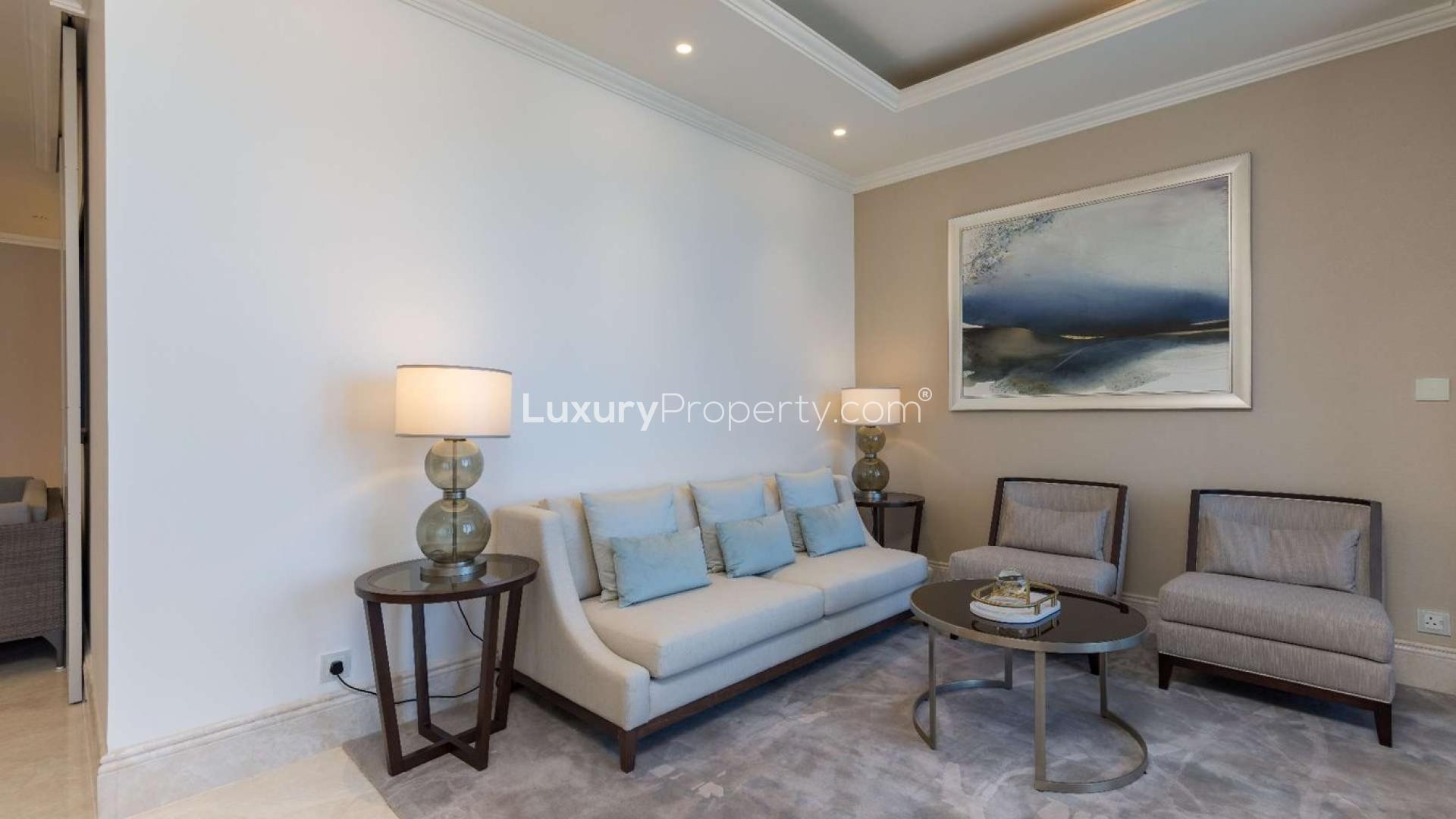 Luxurious penthouse dining area with Burj Khalifa view, Downtown Dubai, fully furnished