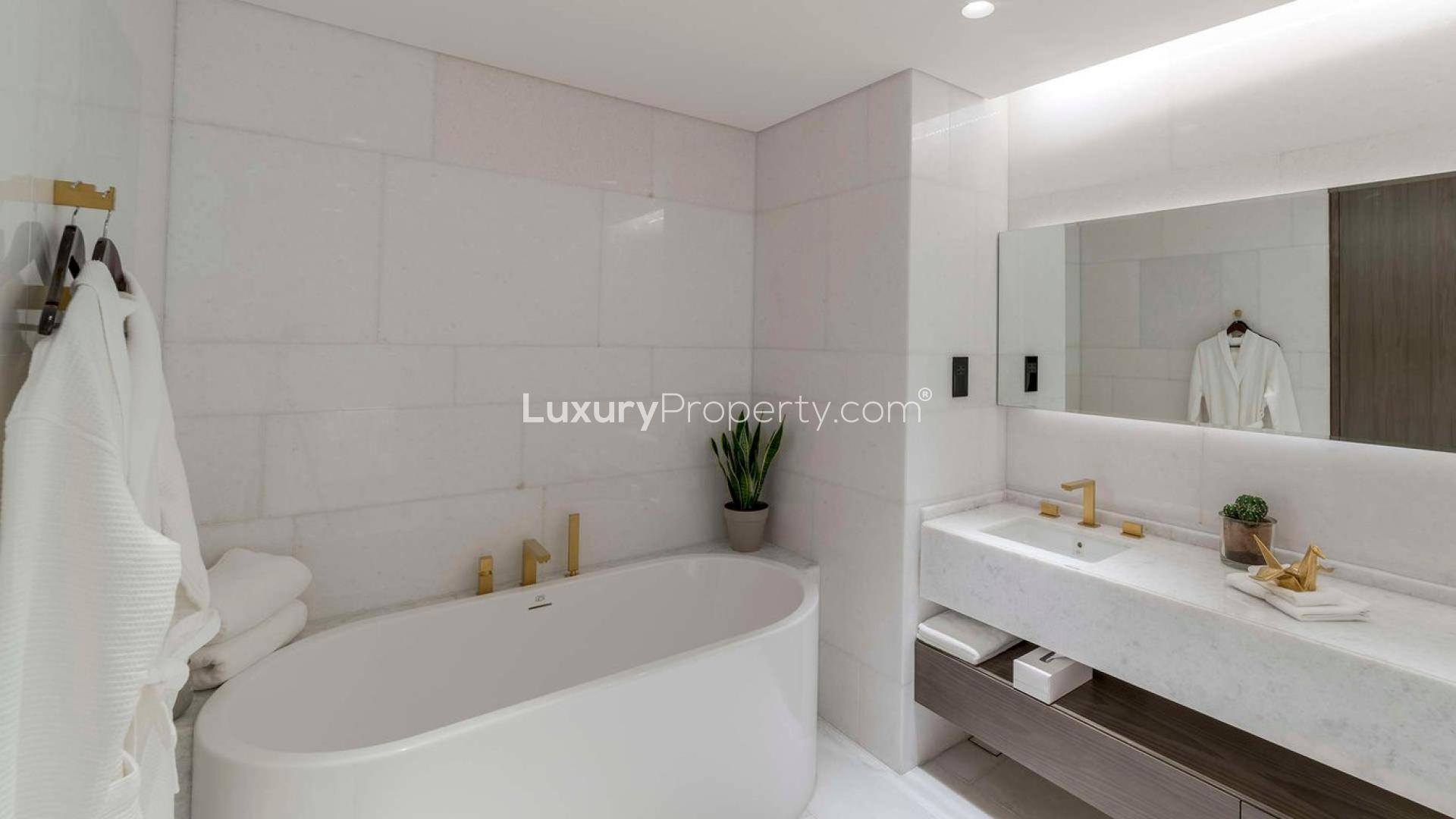 Luxurious living room in fully serviced four-bedroom penthouse, FIVE Palm Jumeirah, for sale