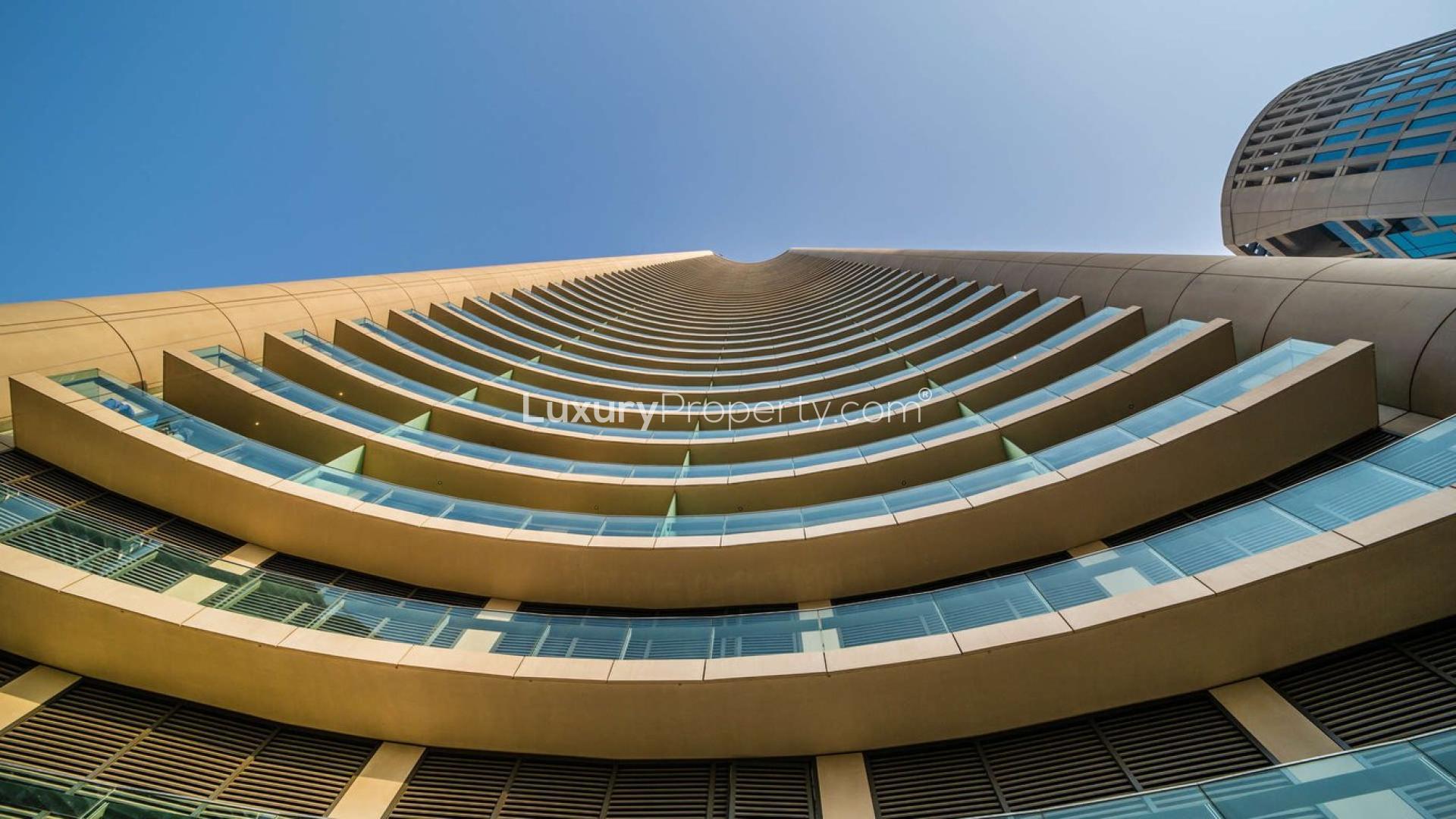 Luxurious Burj Vista penthouse exterior, Downtown Dubai skyline view, for sale