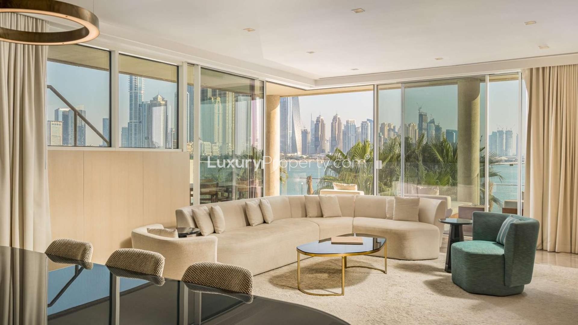 Luxurious penthouse living room with city view at FIVE Palm Jumeirah, Dubai