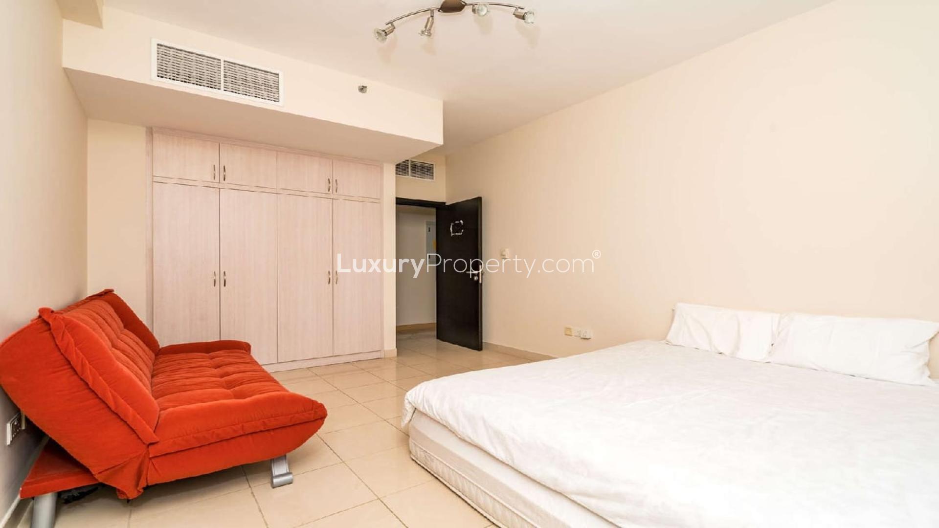 Dubai Marina view from La Riviera Tower penthouse, showcasing waterfront and skyline