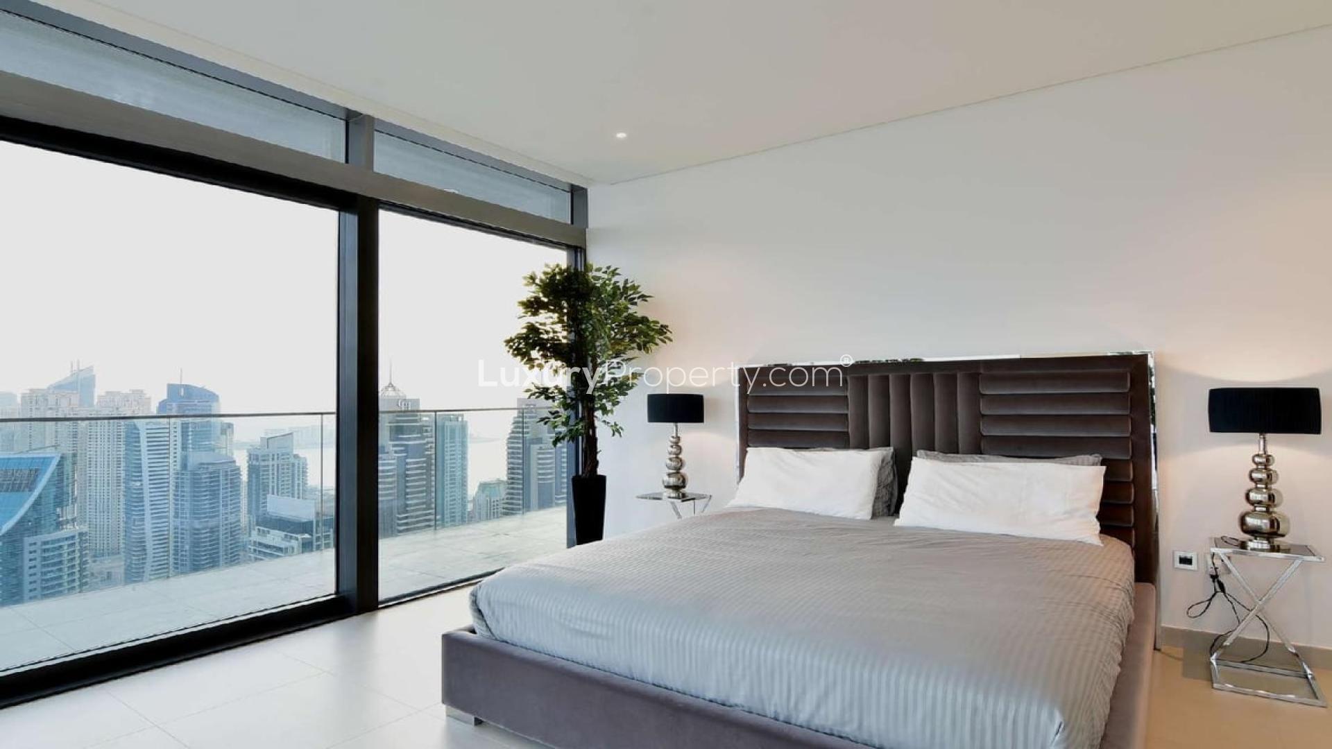 Bright living and dining area in Marina Gate 1 duplex penthouse, Dubai Marina