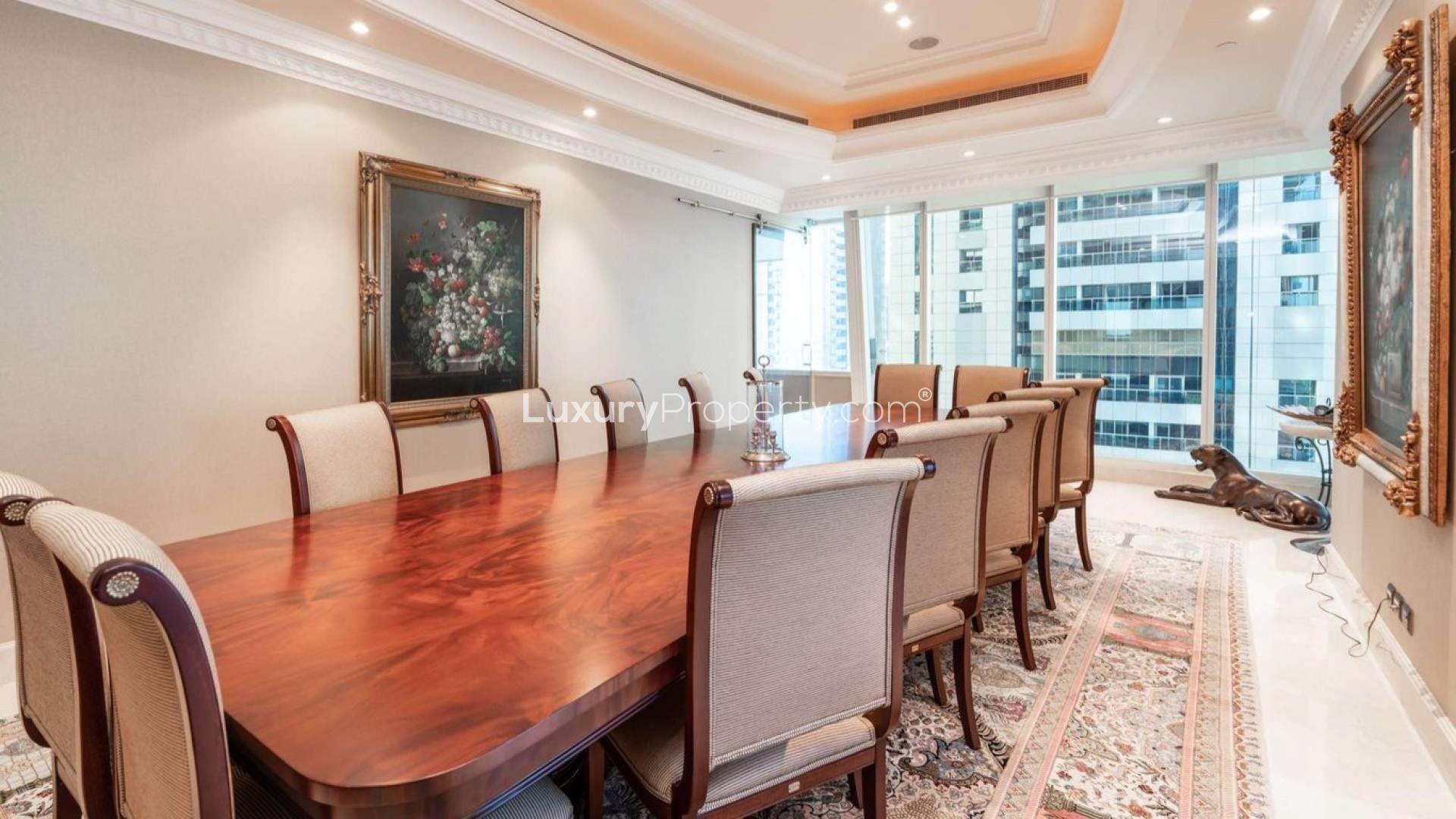 Luxurious living room in 4-bedroom penthouse, Le Reve, Dubai Marina with elegant furnishings