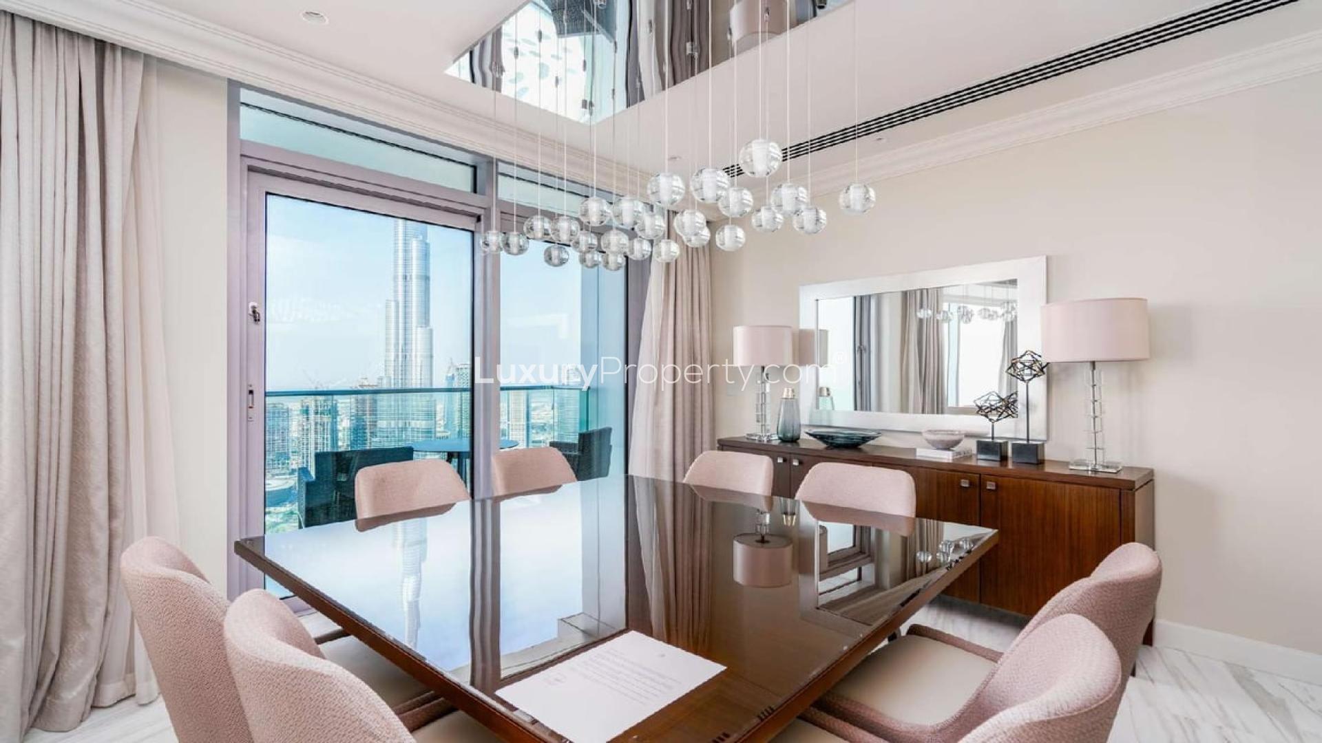 Dining area in luxury penthouse with Burj Khalifa view, Downtown Dubai