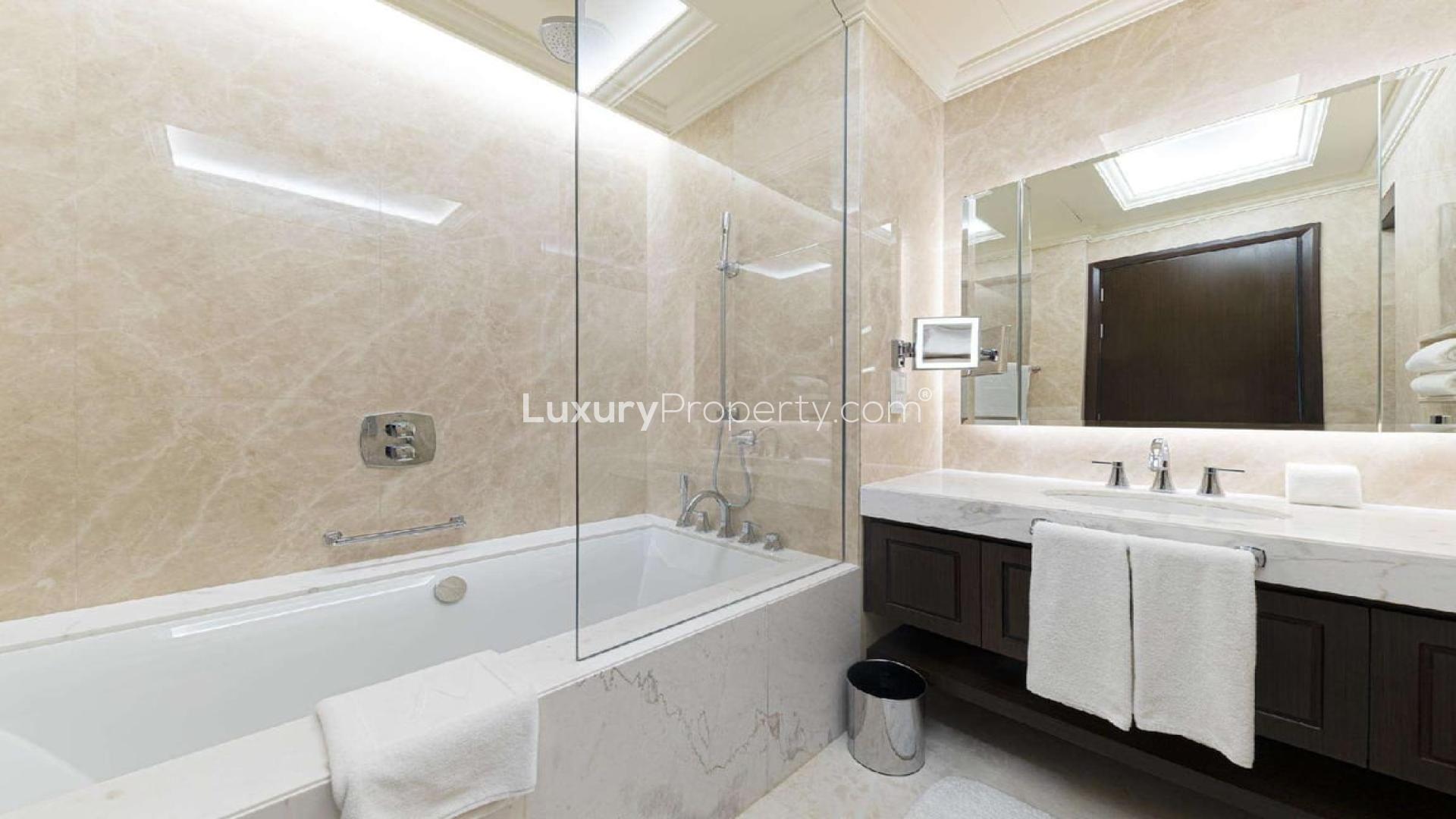 Luxurious penthouse bathroom with marble finishes in Downtown Dubai, The Address Residence Fountain Views