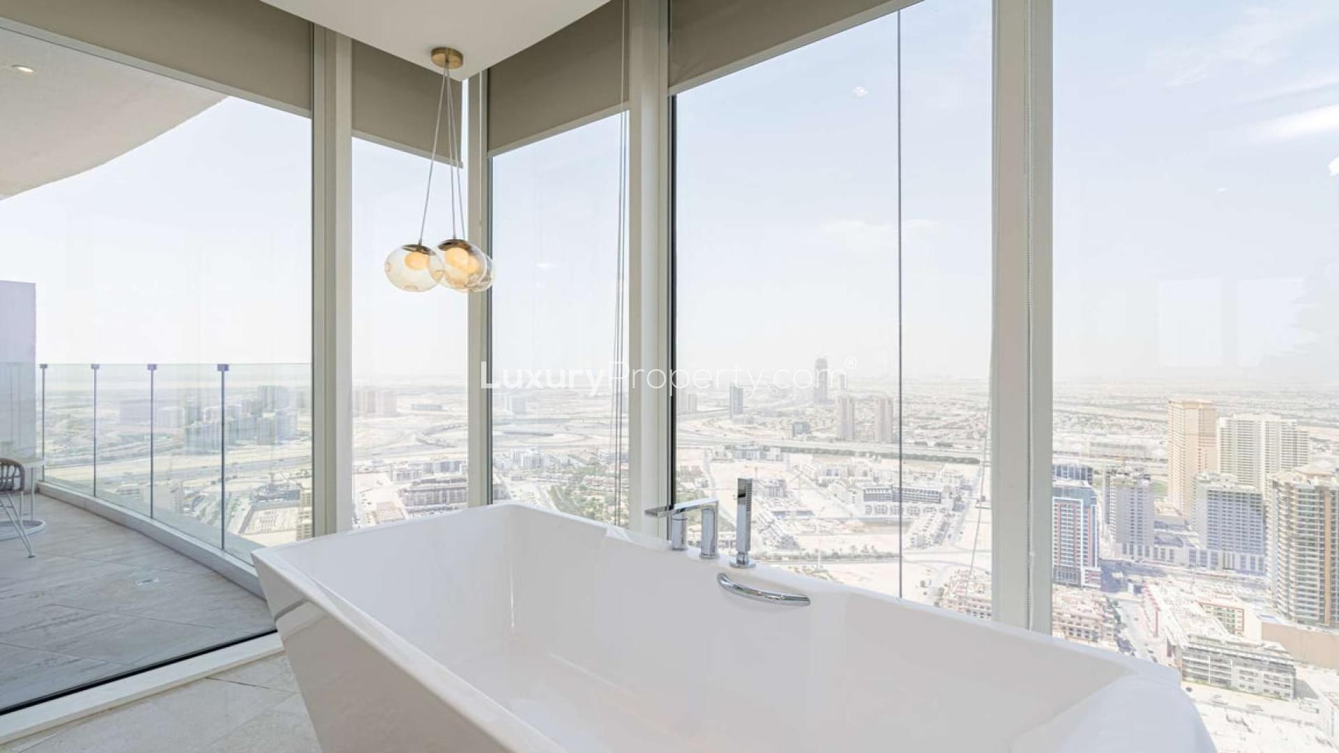 Luxurious rooftop pool view at 4-bedroom penthouse, The Five, Jumeirah Village Circle