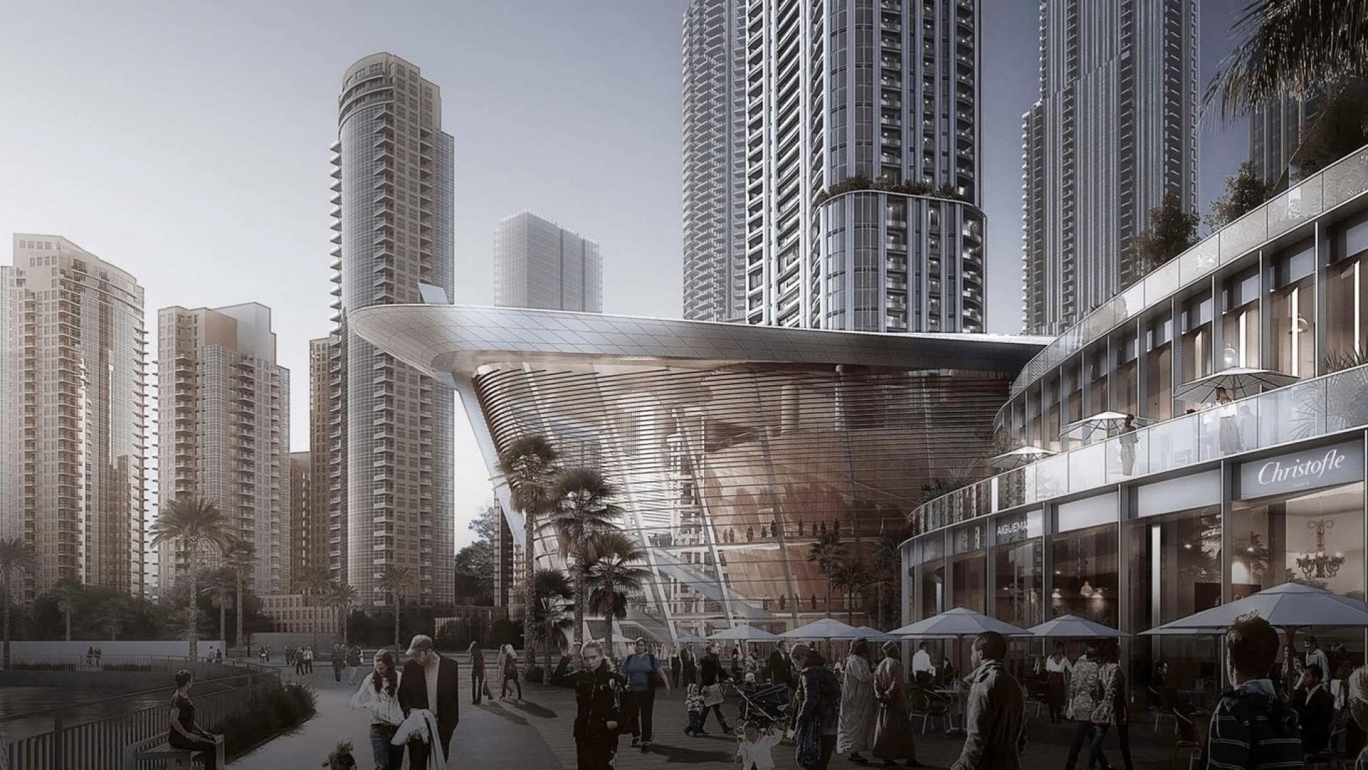 Luxurious penthouse view of Burj Khalifa and Dubai skyline from Opera District balcony