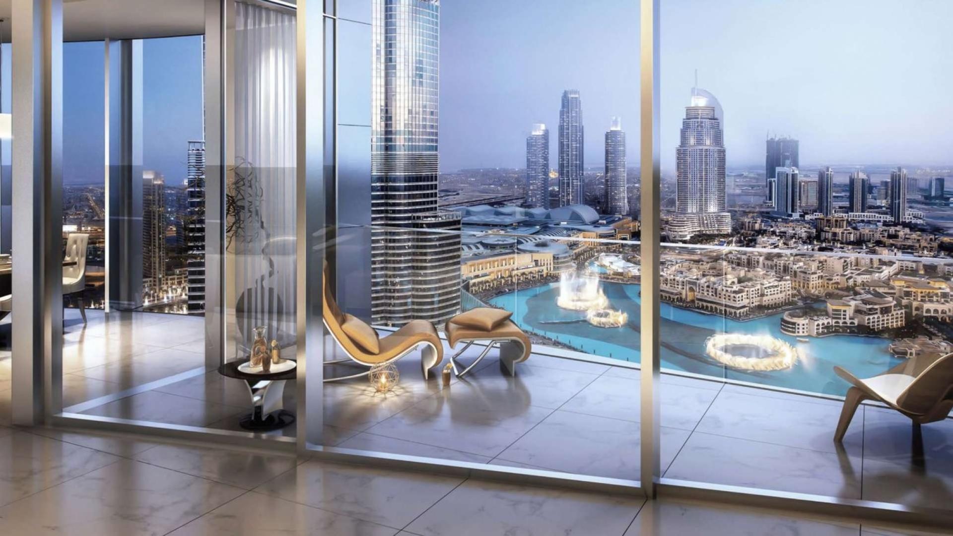 Luxurious penthouse living room with cityscape view in Downtown Dubai's Opera District