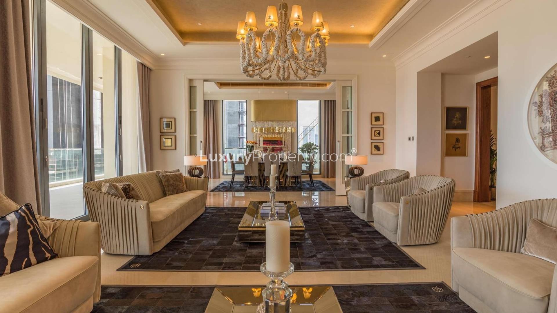 Luxurious penthouse bedroom with stunning Downtown Dubai skyline view, Mohammad Bin Rashid Boulevard