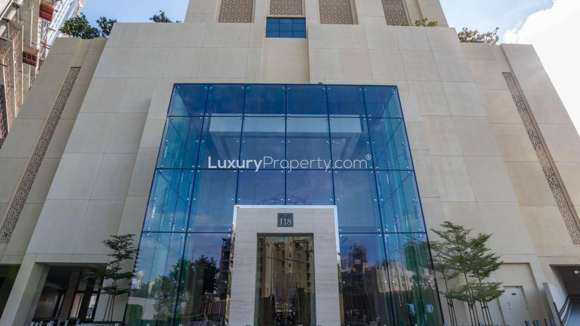 Luxurious dining and living area in Downtown Dubai penthouse with stunning city views