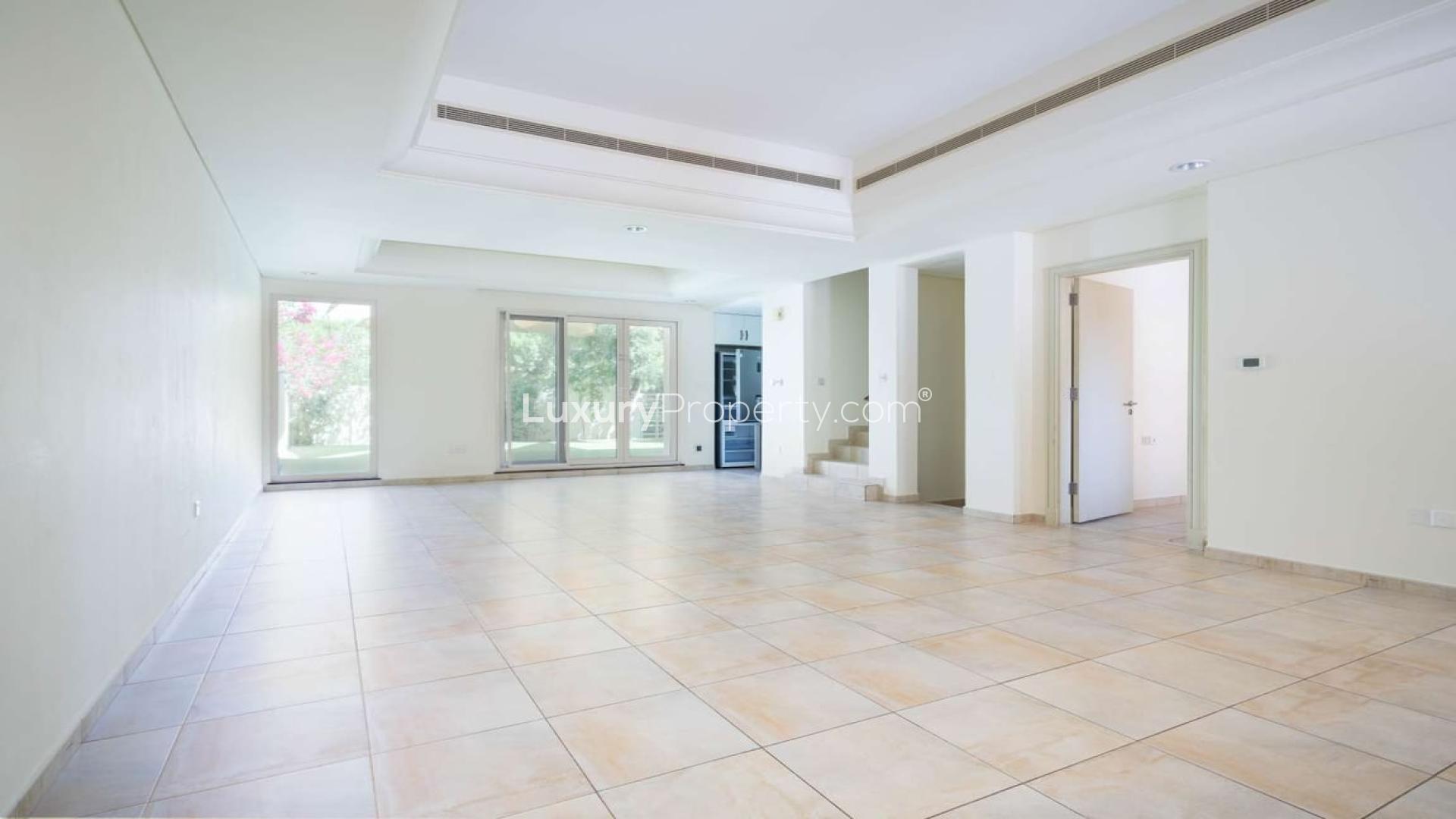 Upgraded 4-bedroom townhouse exterior in Victory Heights, Dubai Sports City, for rent