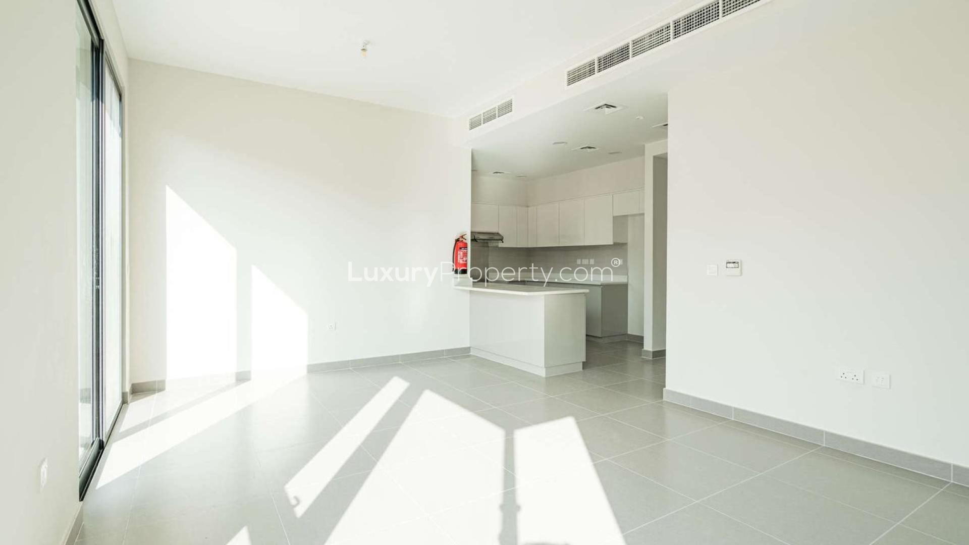 Bright living area with large windows in Maple 2, Dubai Hills Estate townhouse for rent