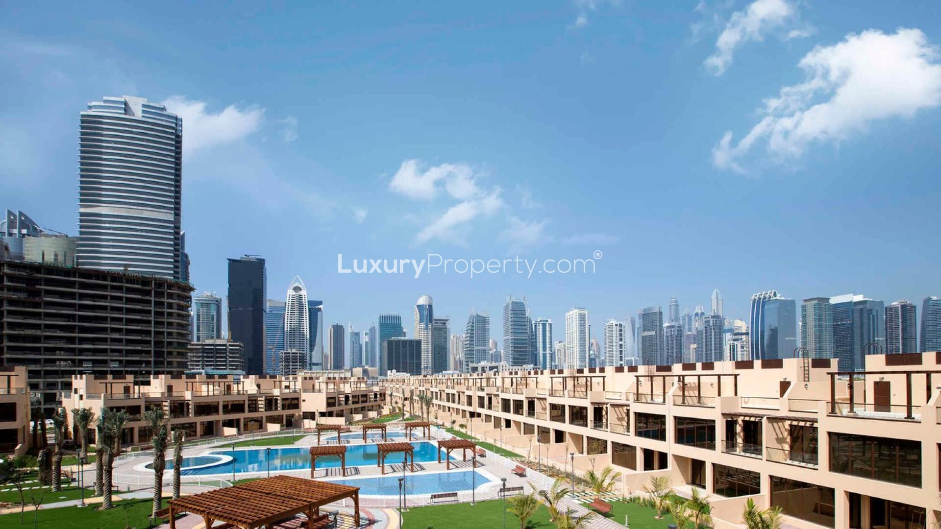 Waterfront townhouse view at Jumeirah Islands, Dubai. Residential property for sale