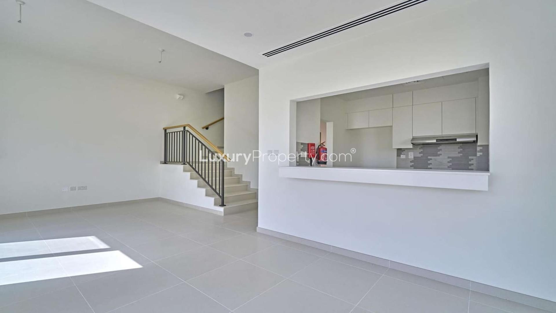 Beautiful corner townhouse exterior in Amaranta, Villanova, Dubai Land for sale